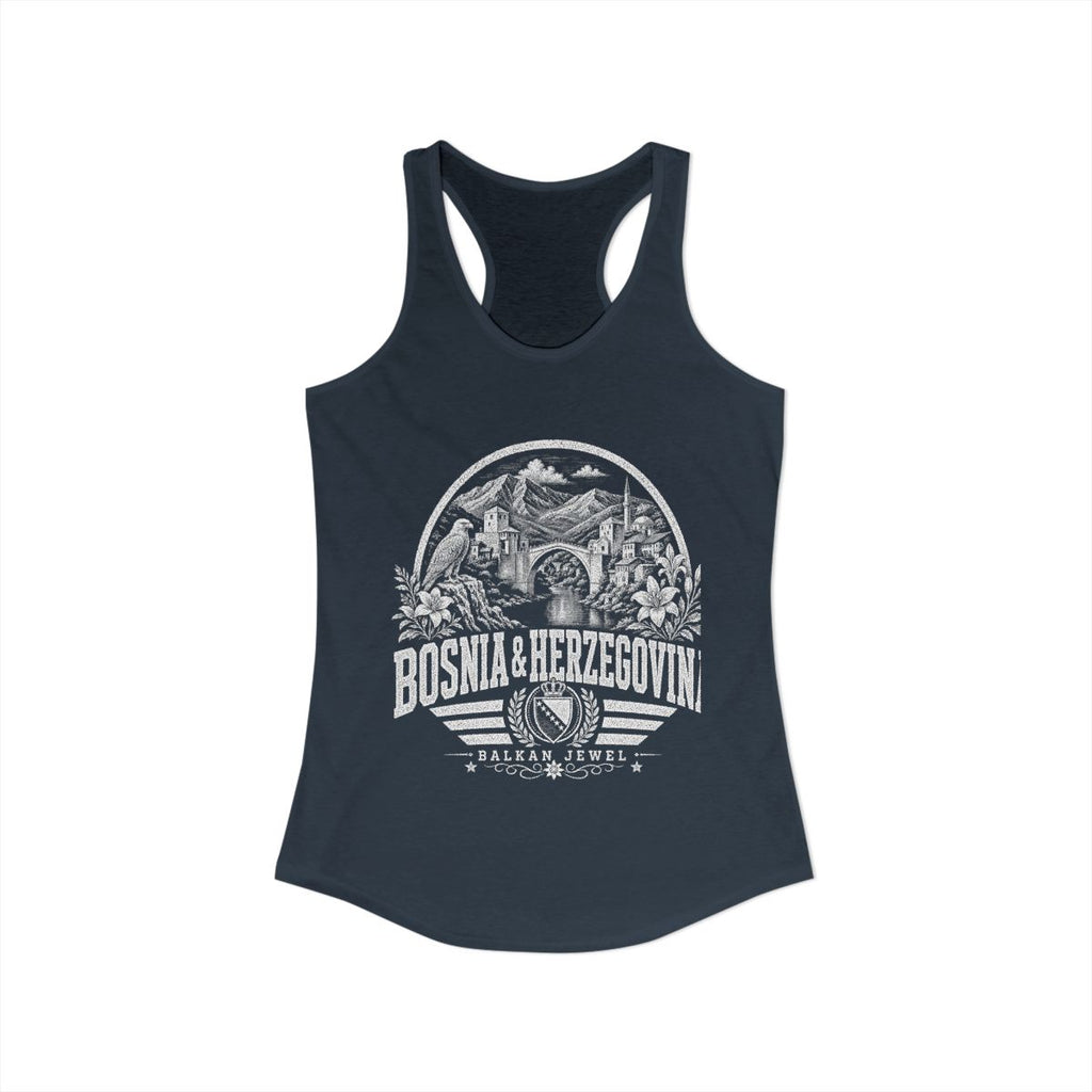 Bosnia y Herzegovina vintage landmarks tank top — iconic landmark design | Nameshi Destinations (view 5)