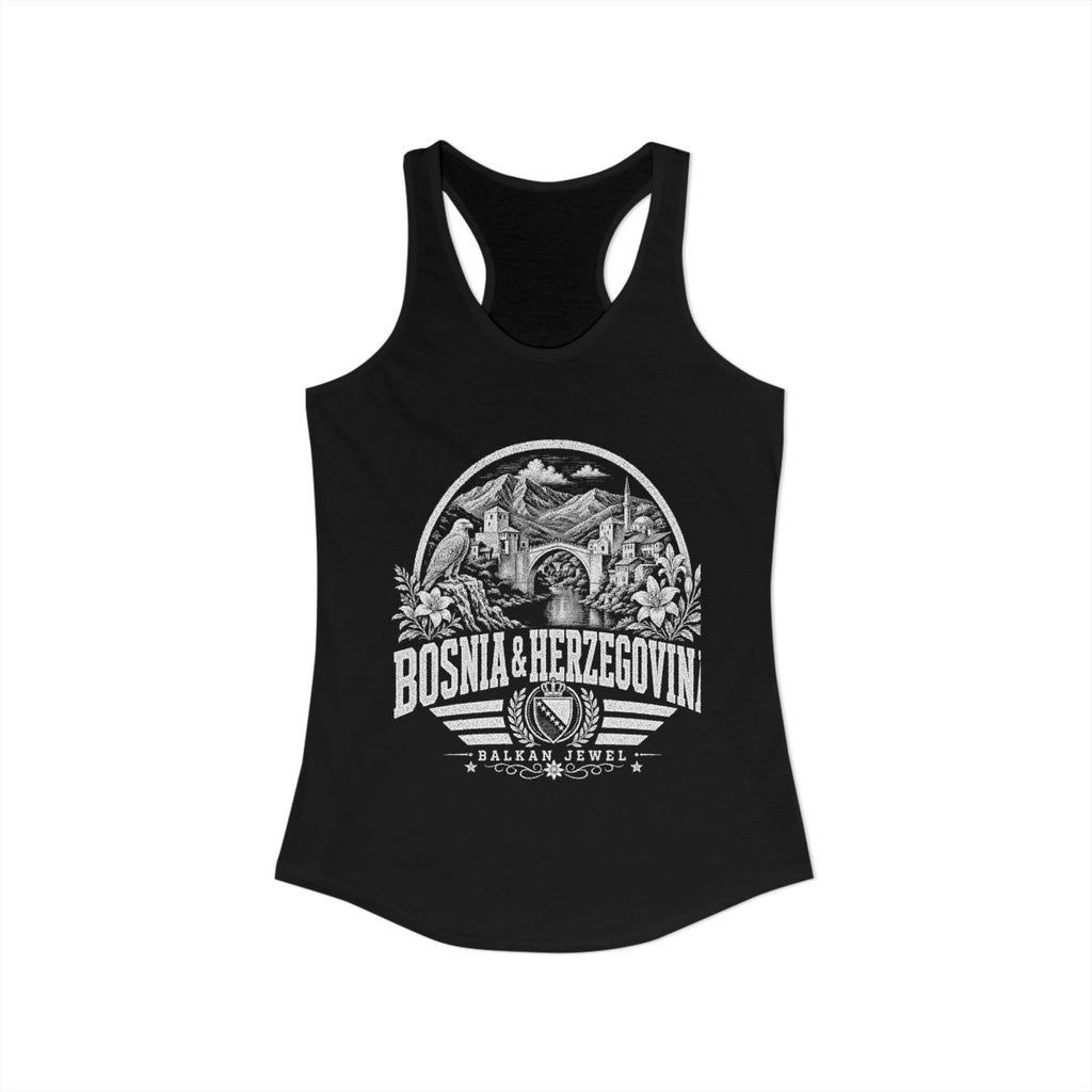 Bosnia y Herzegovina vintage landmarks tank top — iconic landmark design | Nameshi Destinations (view 1)