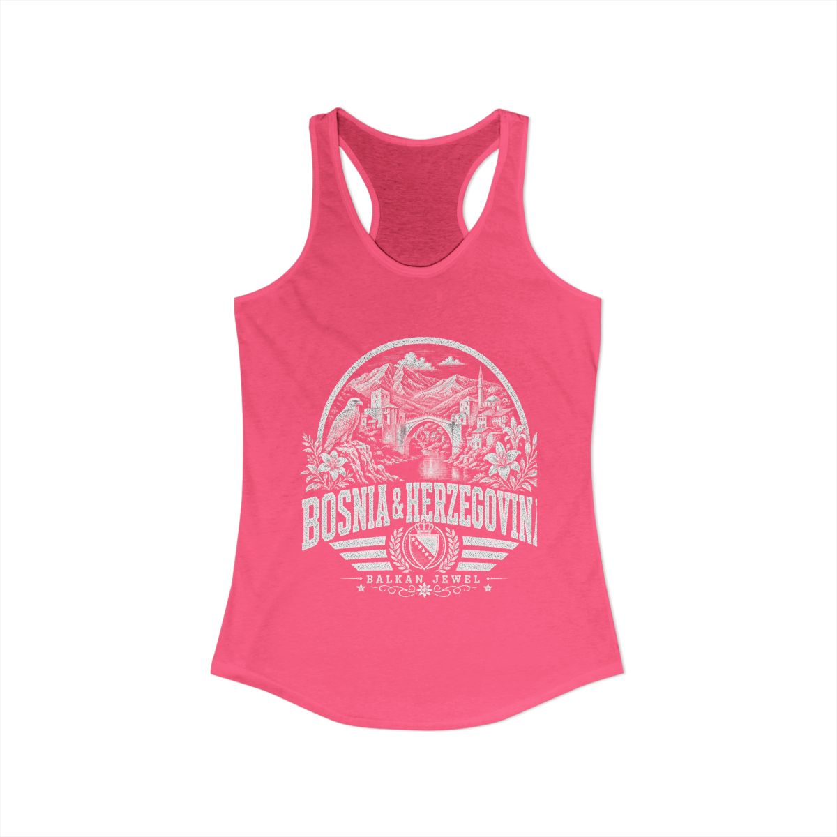 Bosnia y Herzegovina vintage landmarks tank top — iconic landmark design | Nameshi Destinations (view 3)