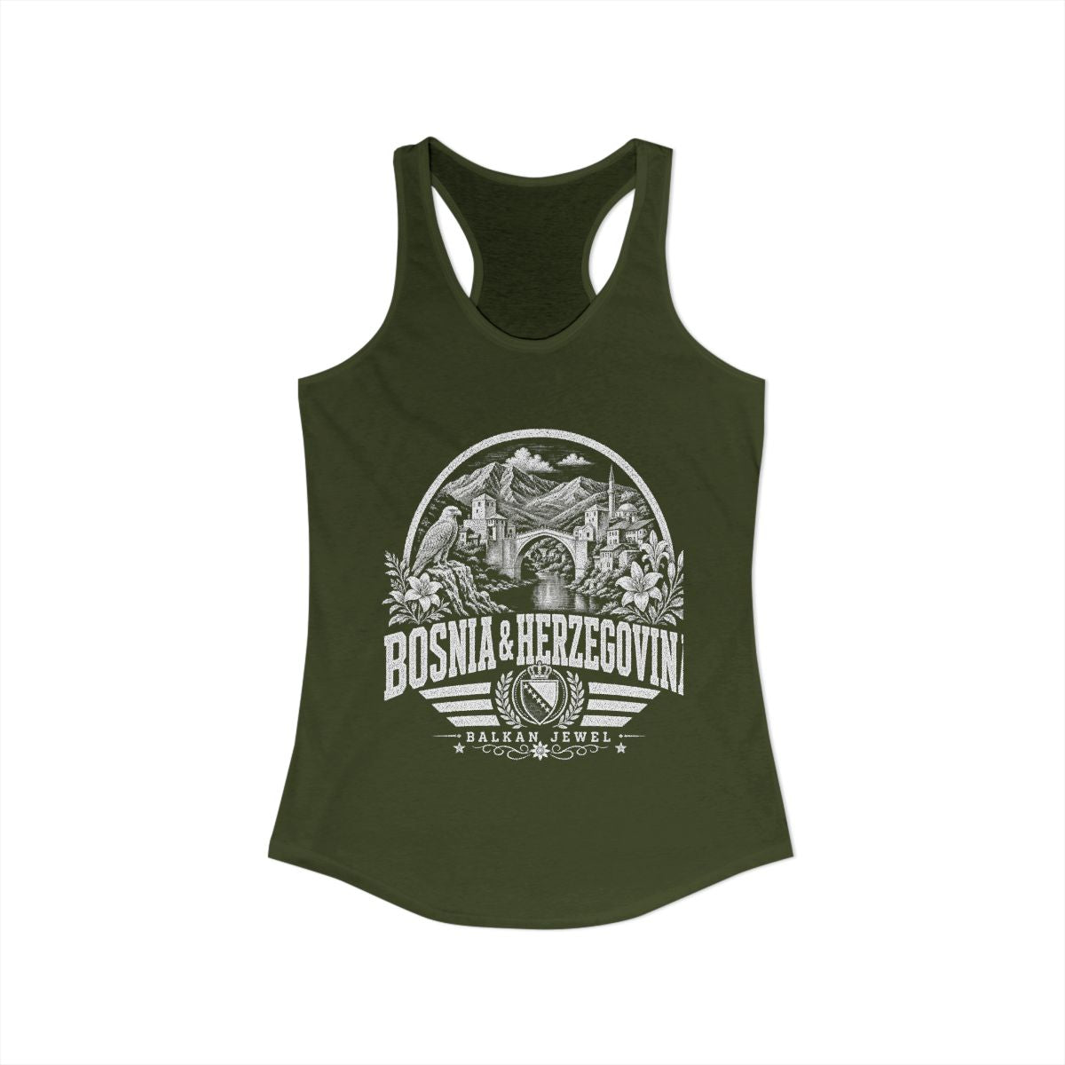 Bosnia y Herzegovina vintage landmarks tank top — iconic landmark design | Nameshi Destinations (view 11)