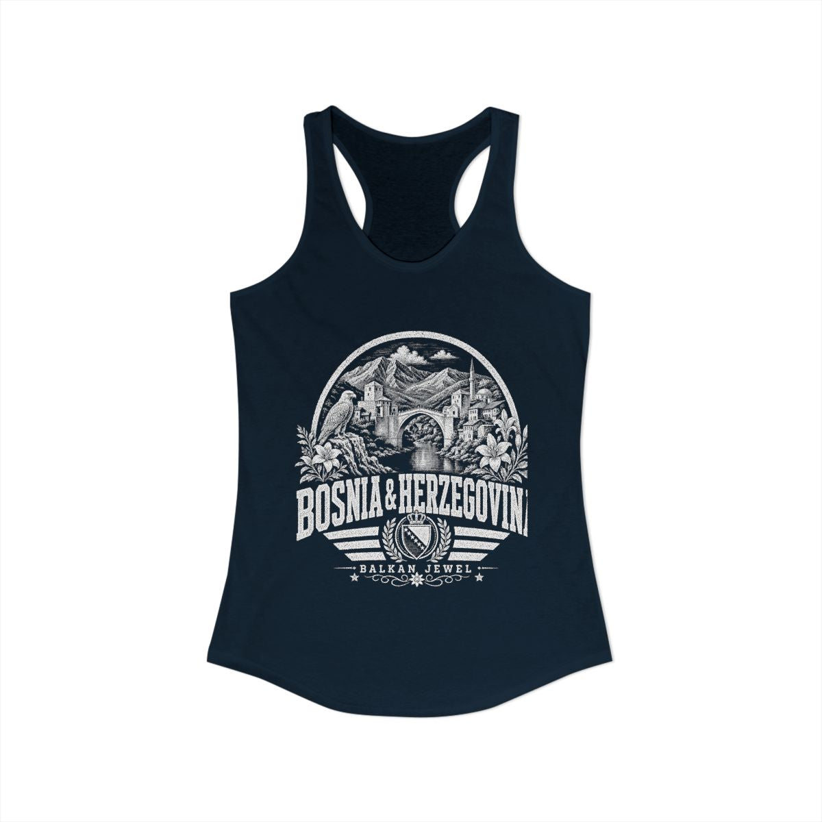 Bosnia y Herzegovina vintage landmarks tank top — iconic landmark design | Nameshi Destinations (view 9)