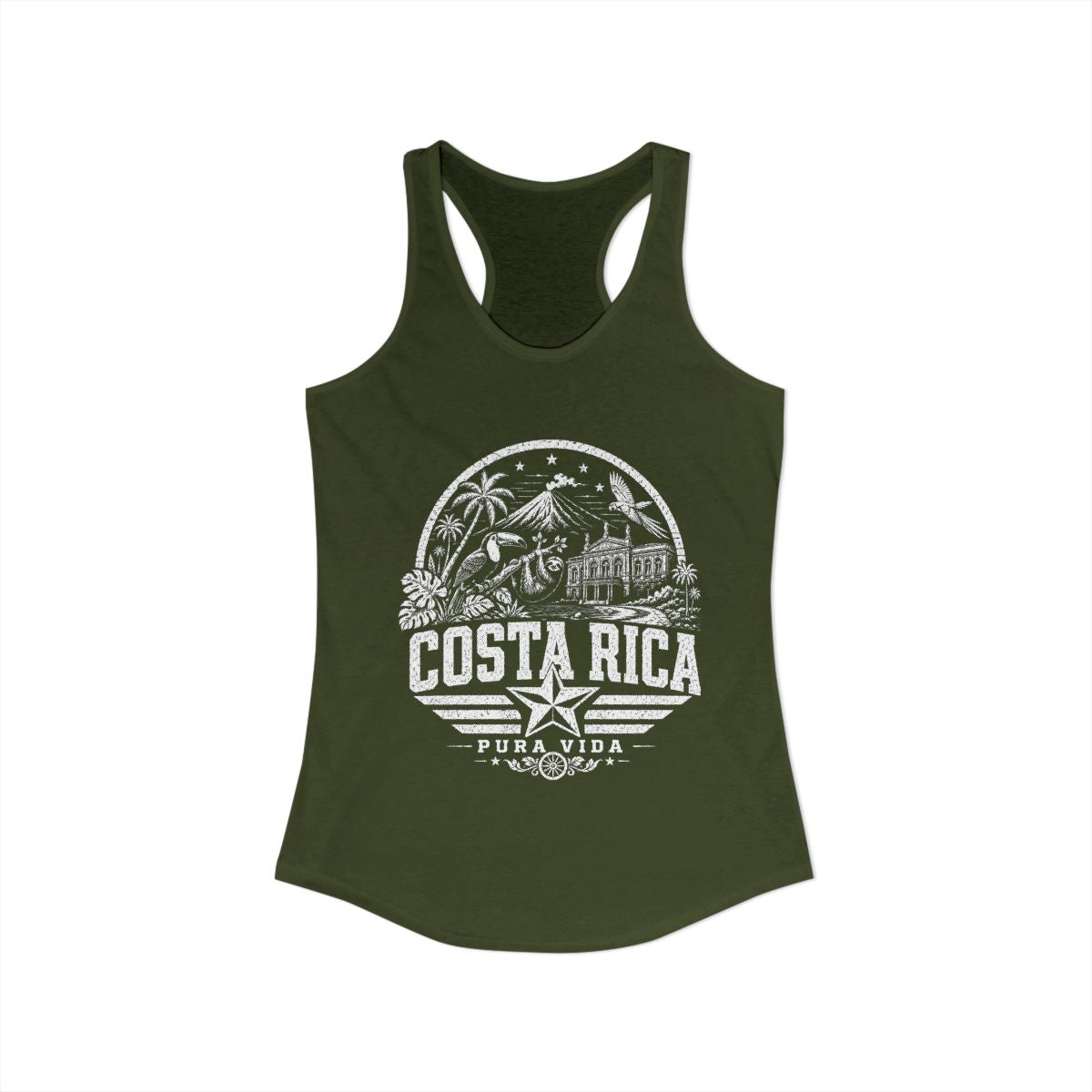 Costa Rica Pura Vida Women's Tank Top — Solid Military Green (front)