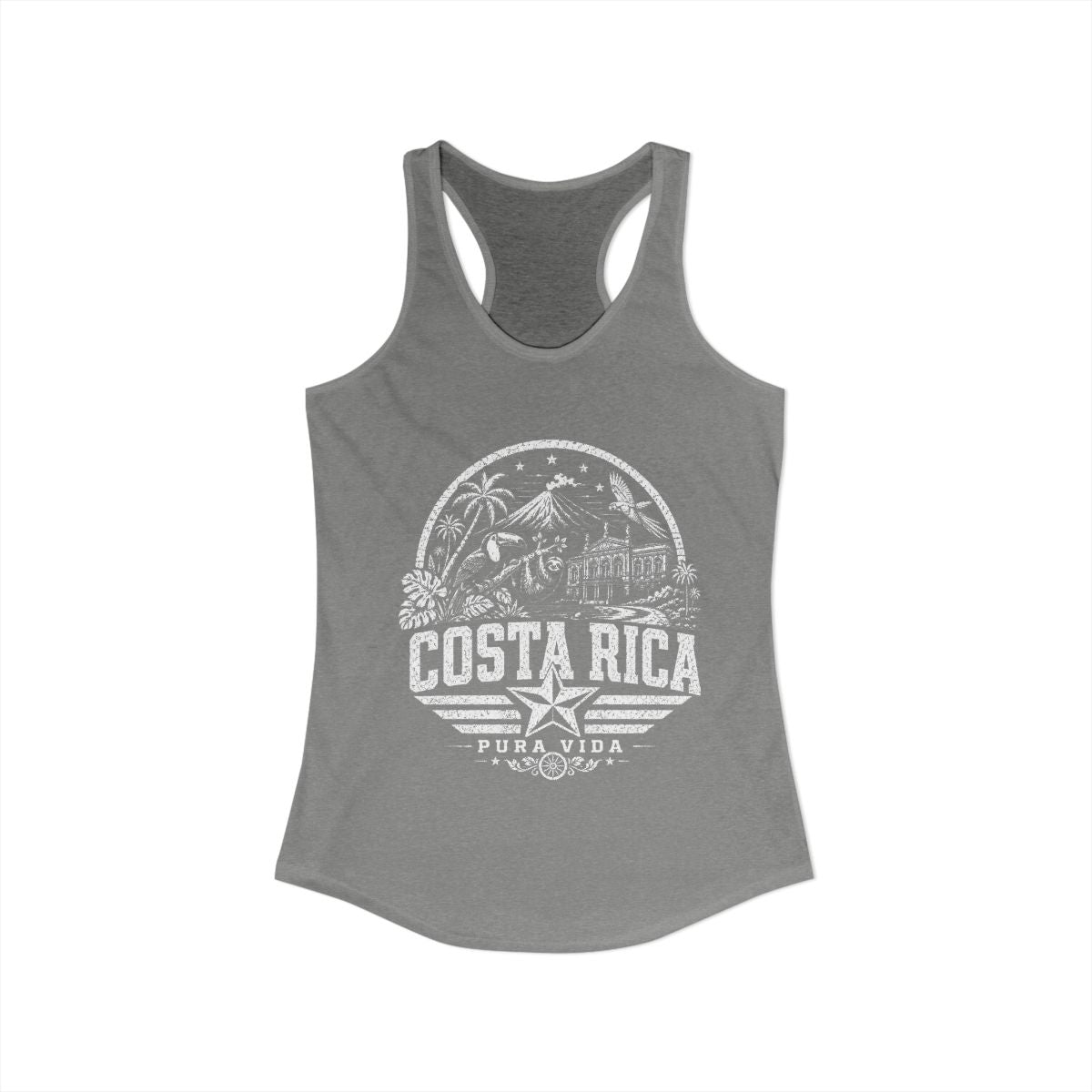 Costa Rica vintage landmarks tank top — iconic landmark design | Nameshi Destinations (view 3)