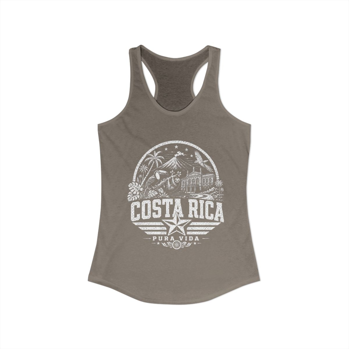 Costa Rica vintage landmarks tank top — iconic landmark design | Nameshi Destinations (view 4)