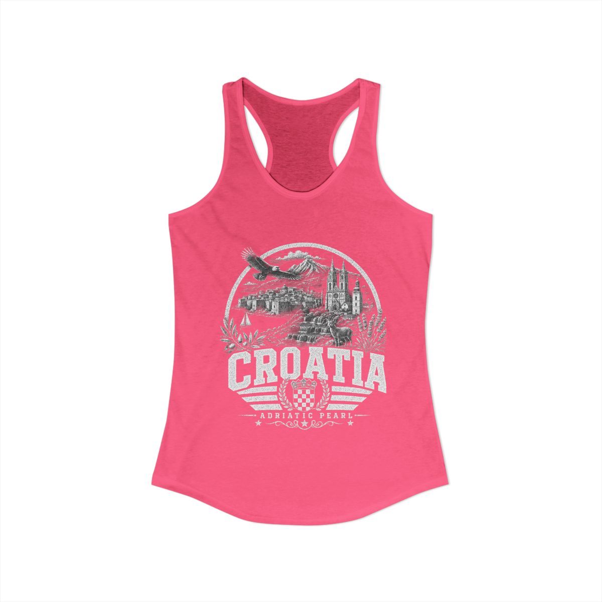 Croatia vintage landmarks tank top — iconic landmark design | Nameshi Destinations (view 3)