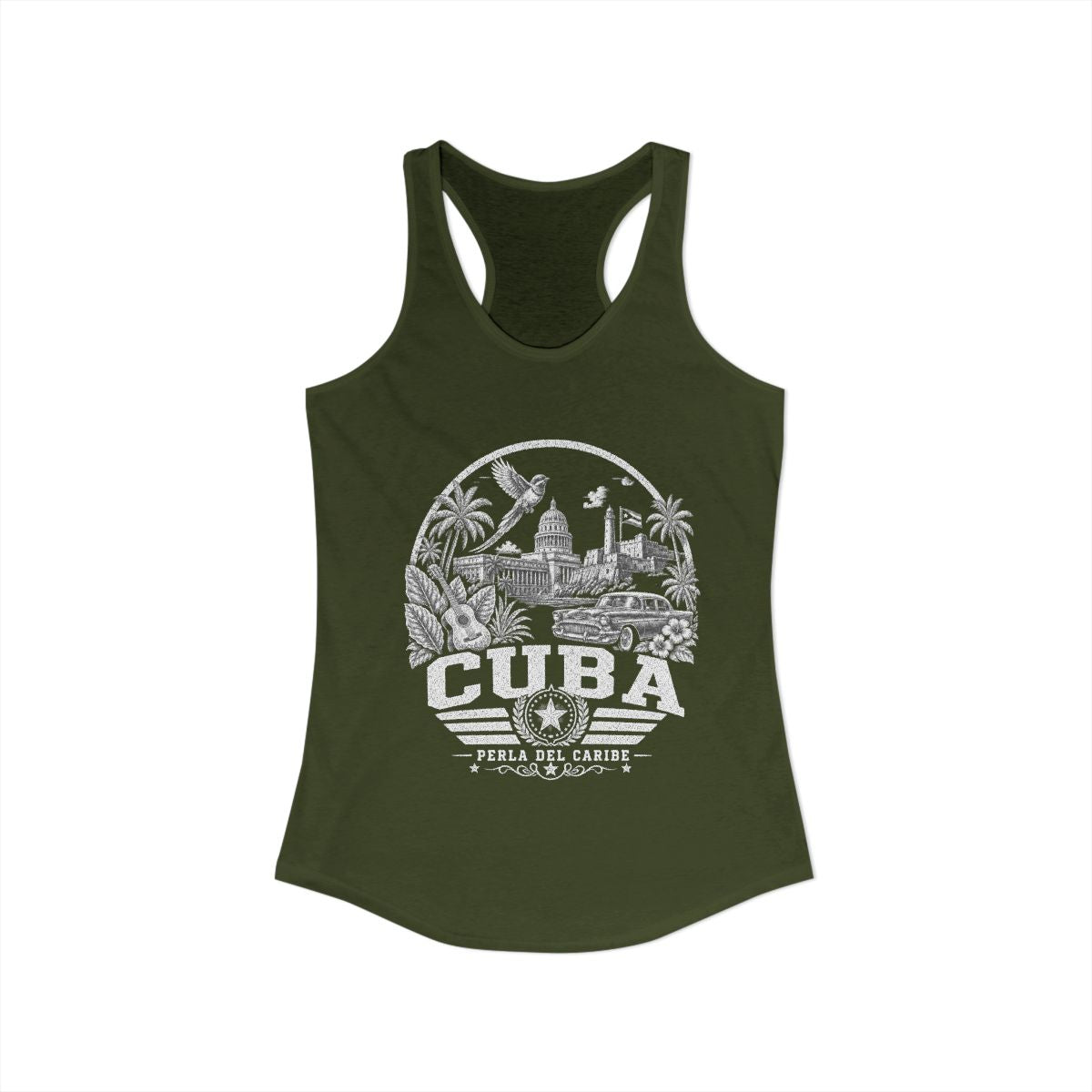 Cuba Women's Tank Top — Solid Military Green (front)