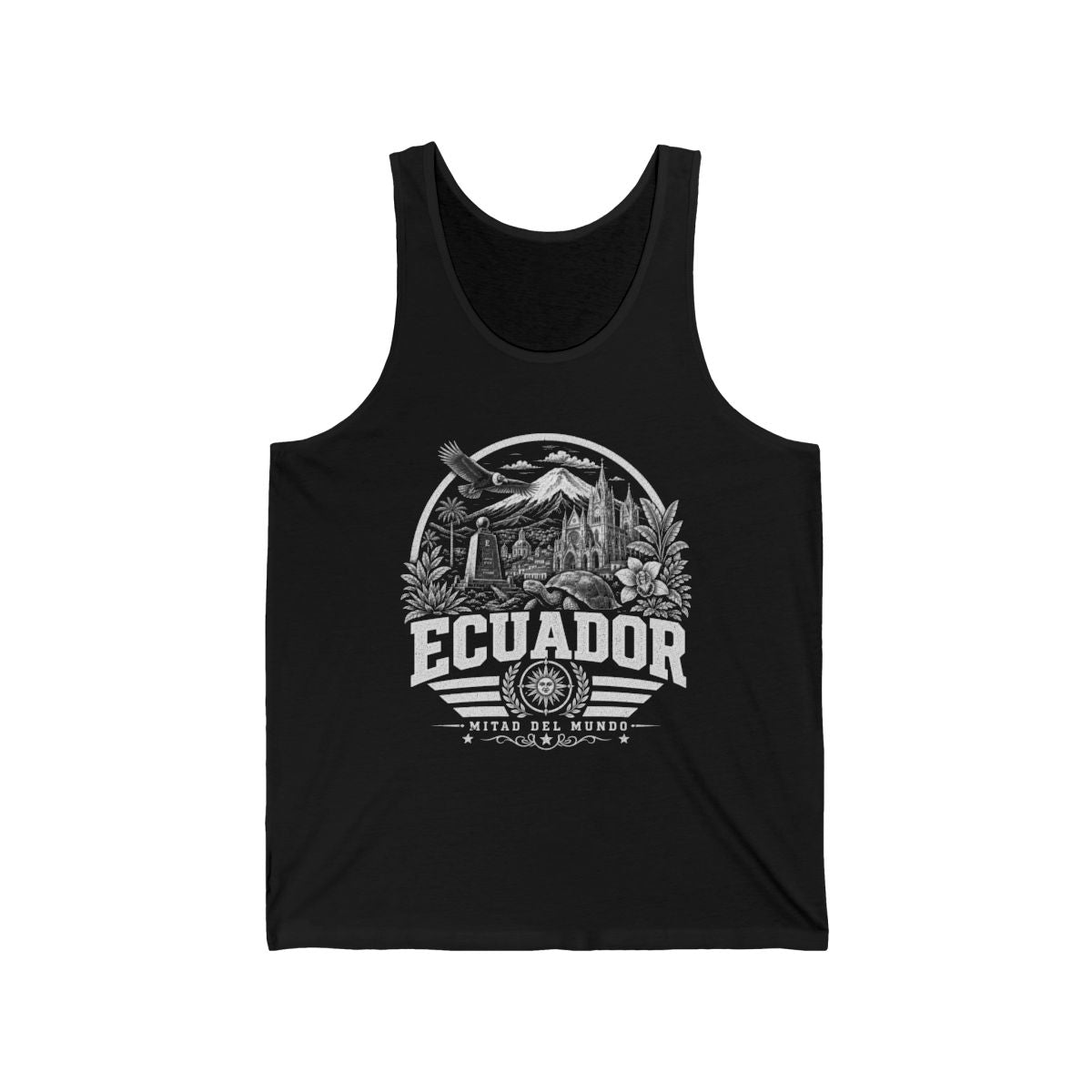 Ecuador vintage landmarks men's tee — iconic landmark design | Nameshi Destinations (view 1)