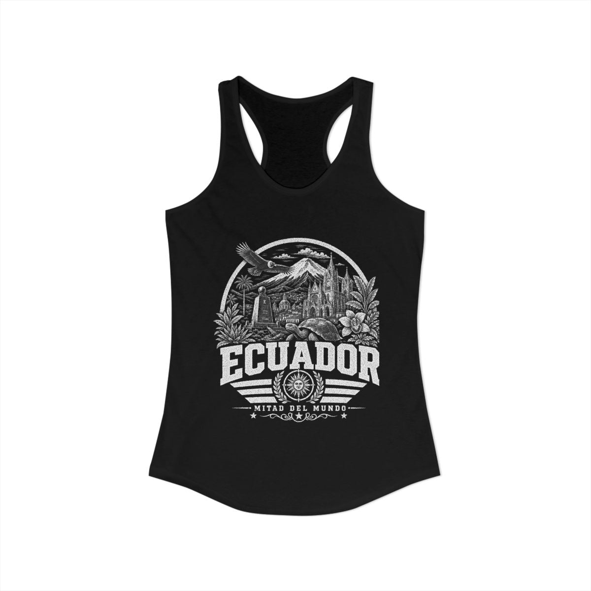 Ecuador vintage landmarks tank top — iconic landmark design | Nameshi Destinations (view 2)