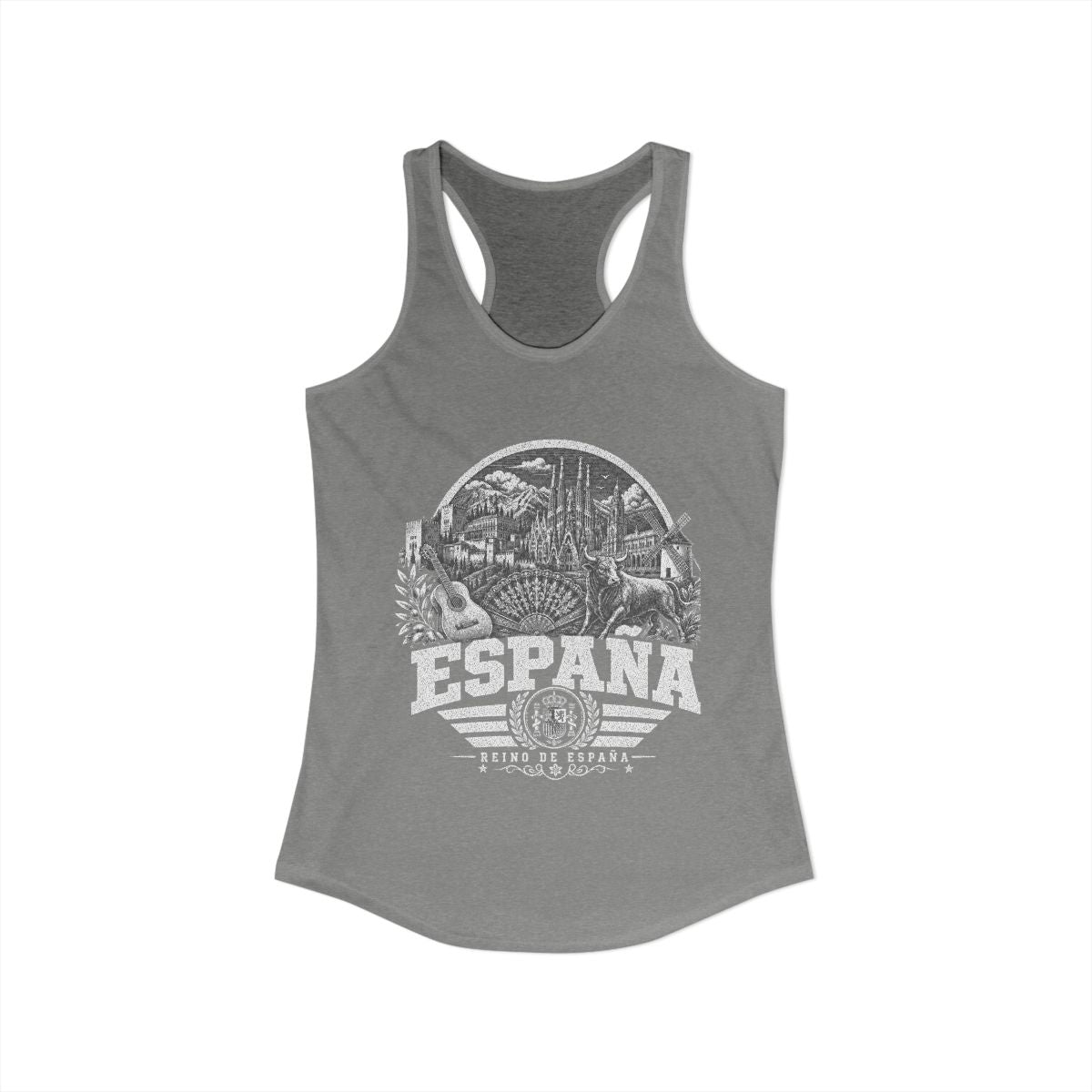 España vintage landmarks tank top — iconic landmark design | Nameshi Destinations (view 3)