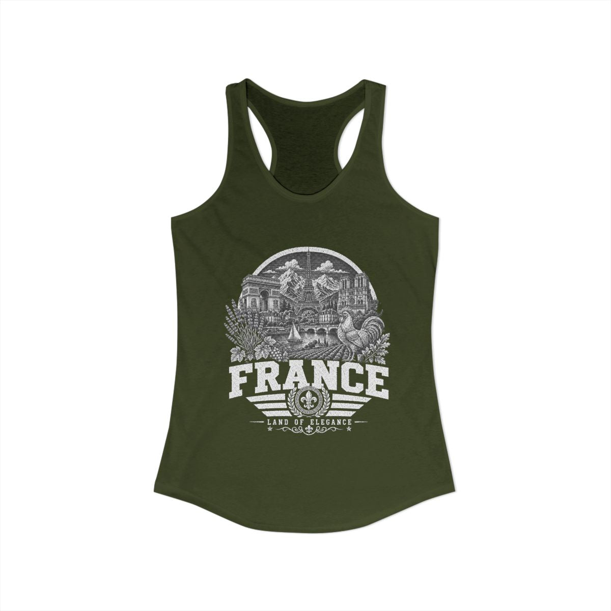France Women's Tank Top — Solid Military Green (front)