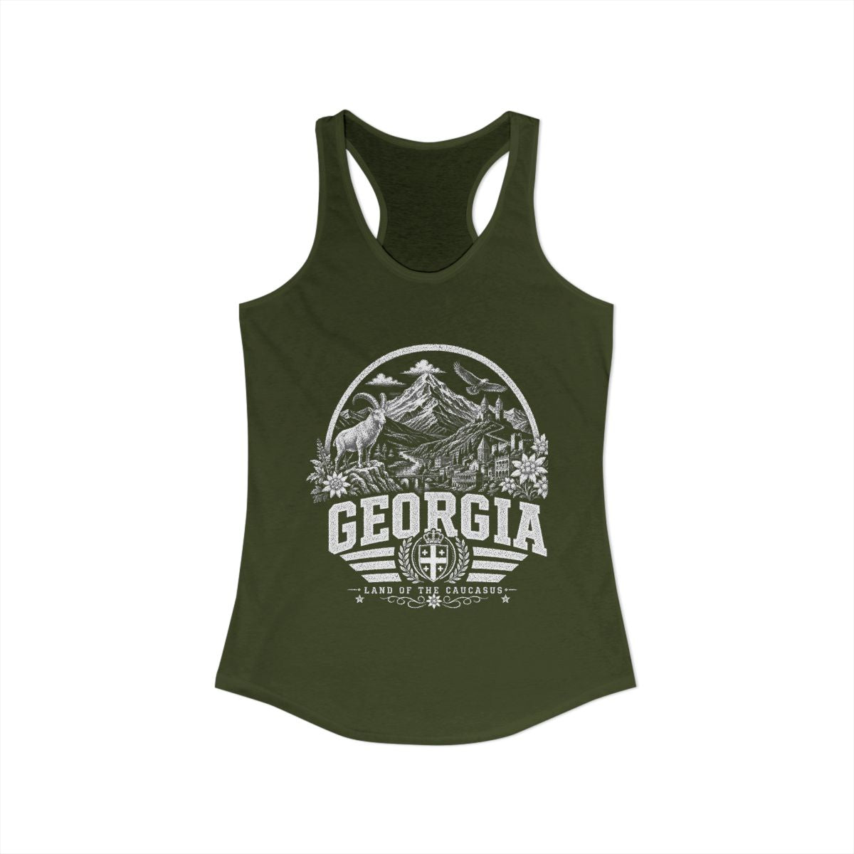 Georgia Women's Tank Top — Solid Military Green (front)