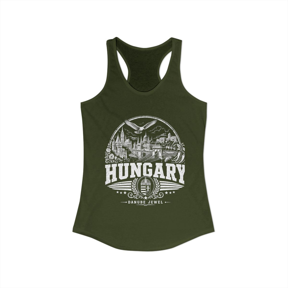 Hungary Women's Tank Top — Solid Military Green (front)