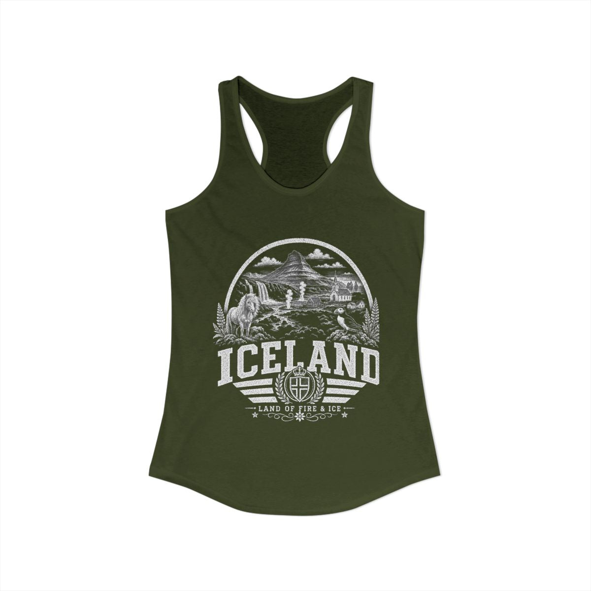 Iceland Women's Tank Top — Solid Military Green (front)