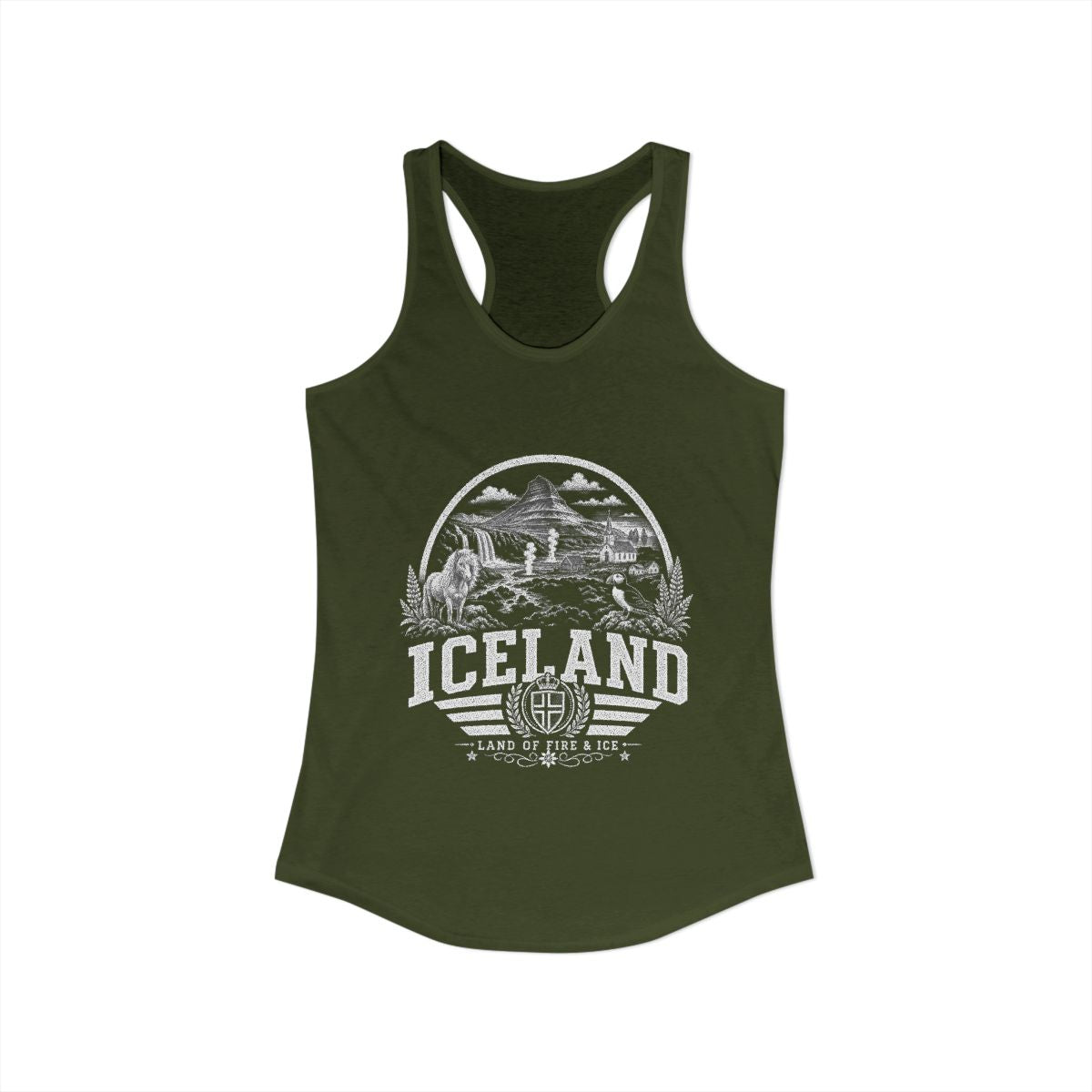 Iceland Women's Tank Top — Solid Military Green (front)