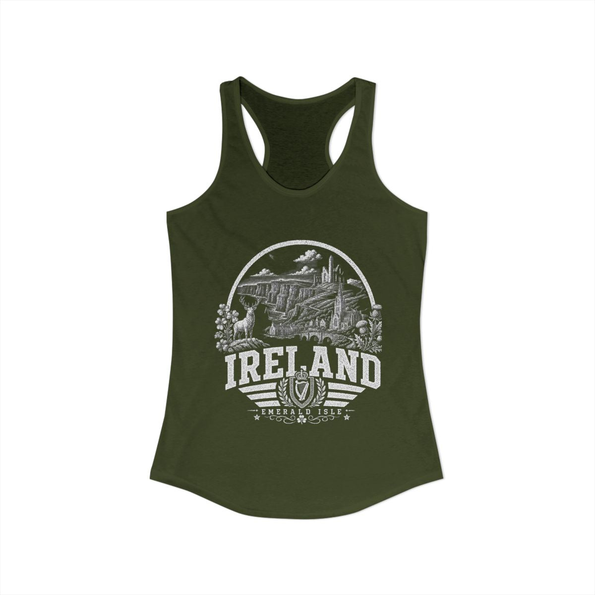 Ireland Women's Tank Top — Solid Military Green (front)