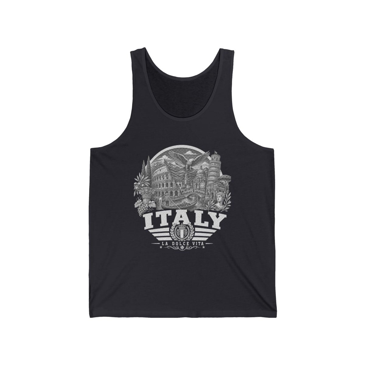 Italy vintage landmarks men's tee — iconic landmark design | Nameshi Destinations (view 2)