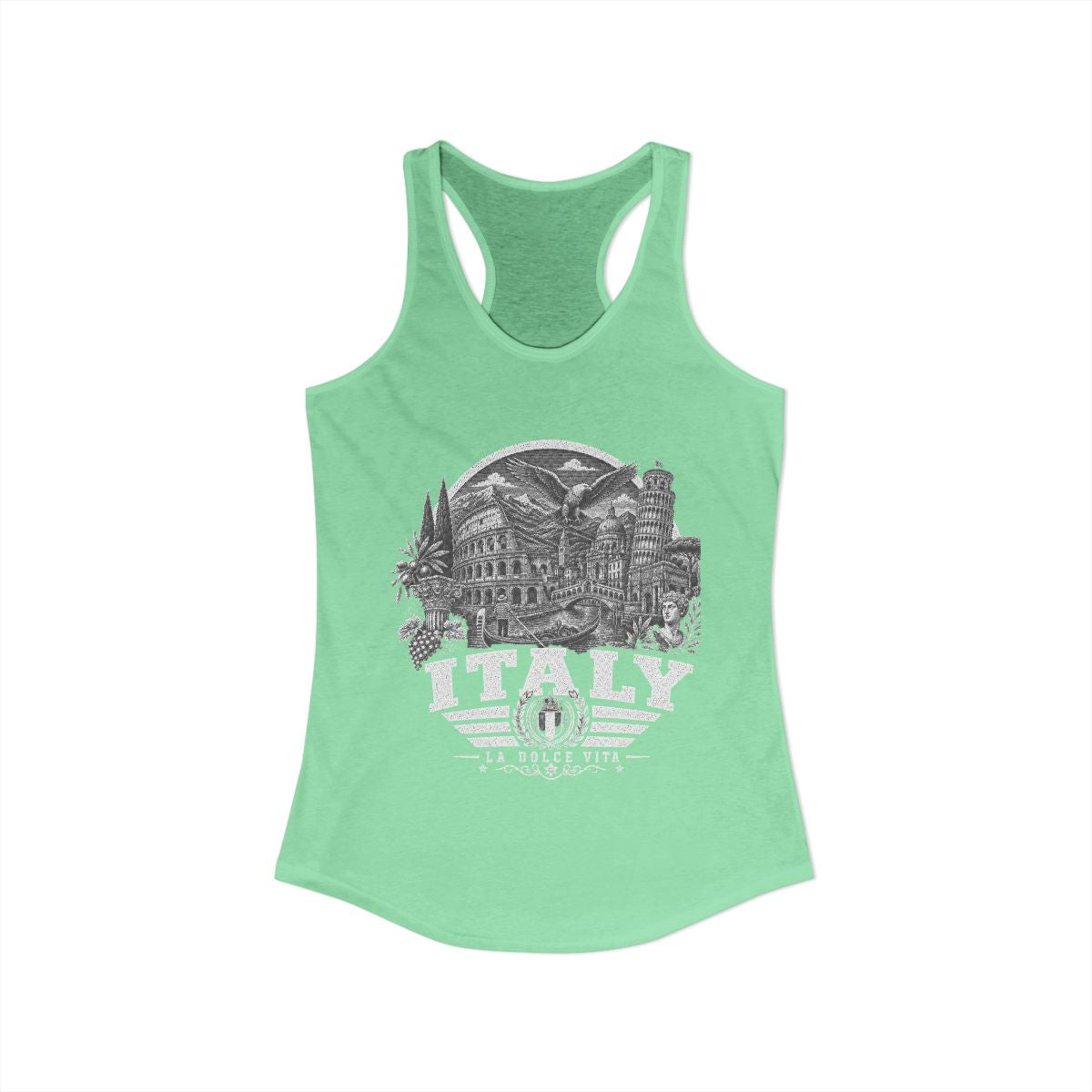 Italy vintage landmarks tank top — iconic landmark design | Nameshi Destinations (view 6)