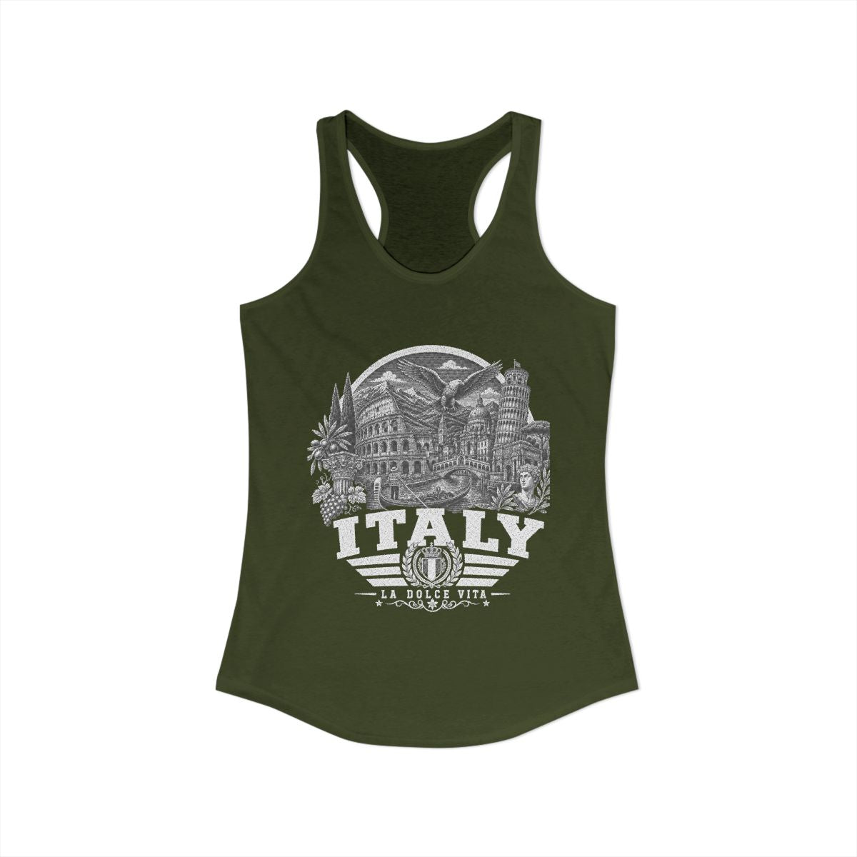 Italy vintage landmarks tank top — iconic landmark design | Nameshi Destinations (view 5)