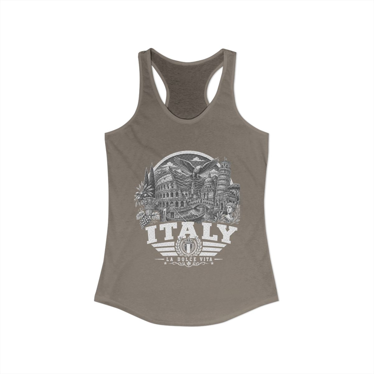 Italy vintage landmarks tank top — iconic landmark design | Nameshi Destinations (view 4)
