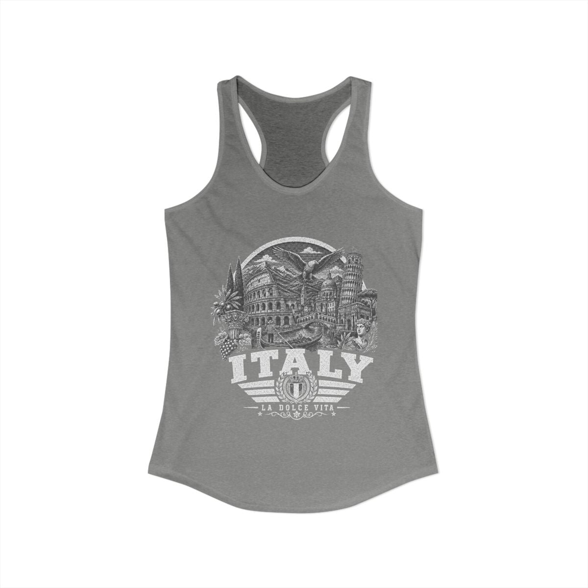 Italy vintage landmarks tank top — iconic landmark design | Nameshi Destinations (view 3)