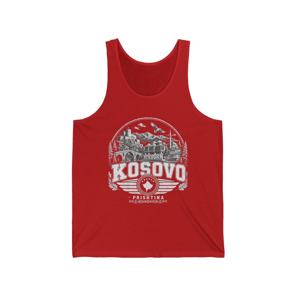 Kosovo vintage landmarks men's tank top — iconic landmark design | Nameshi Destinations (view 11)