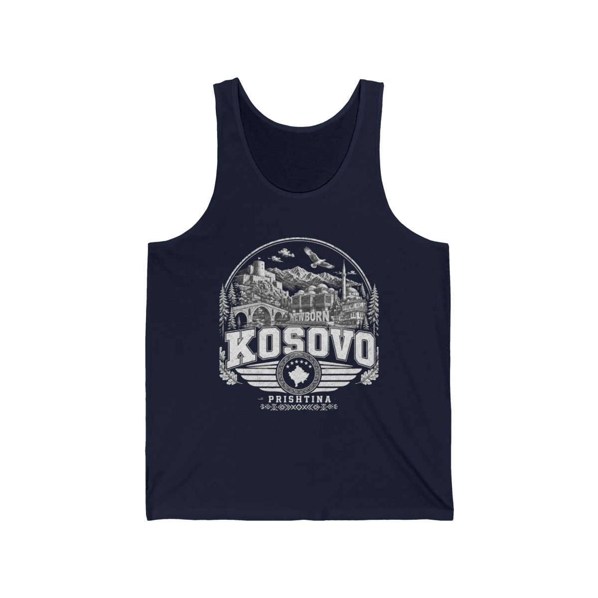 Kosovo vintage landmarks men's tank top — iconic landmark design | Nameshi Destinations (view 15)