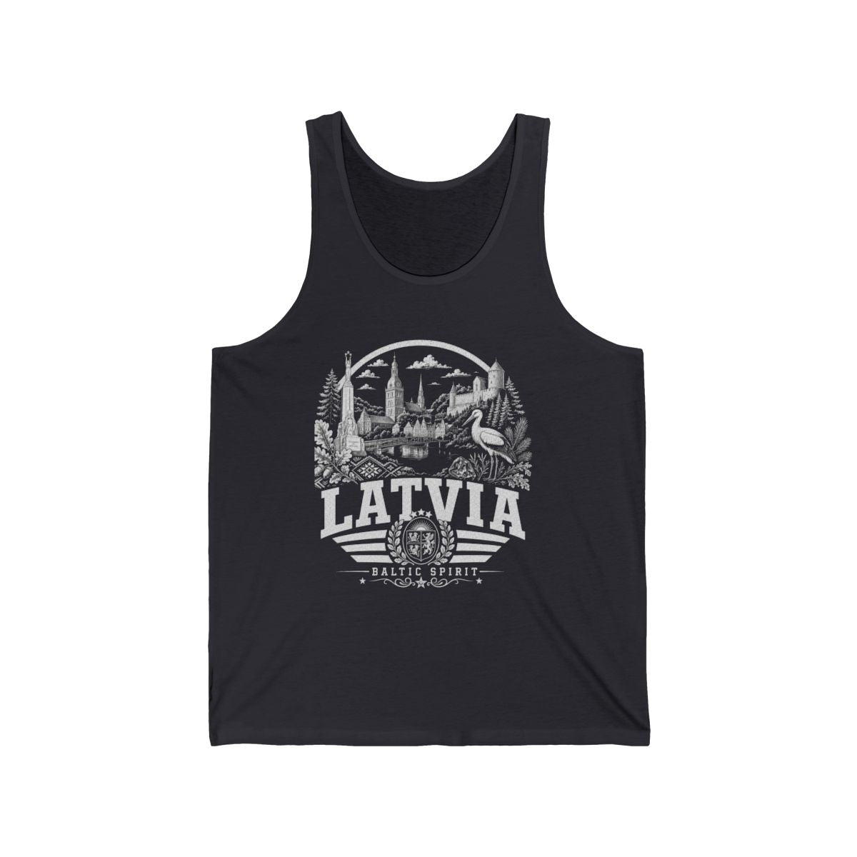 Latvia vintage landmarks men's tank top — iconic landmark design | Nameshi Destinations (view 5)