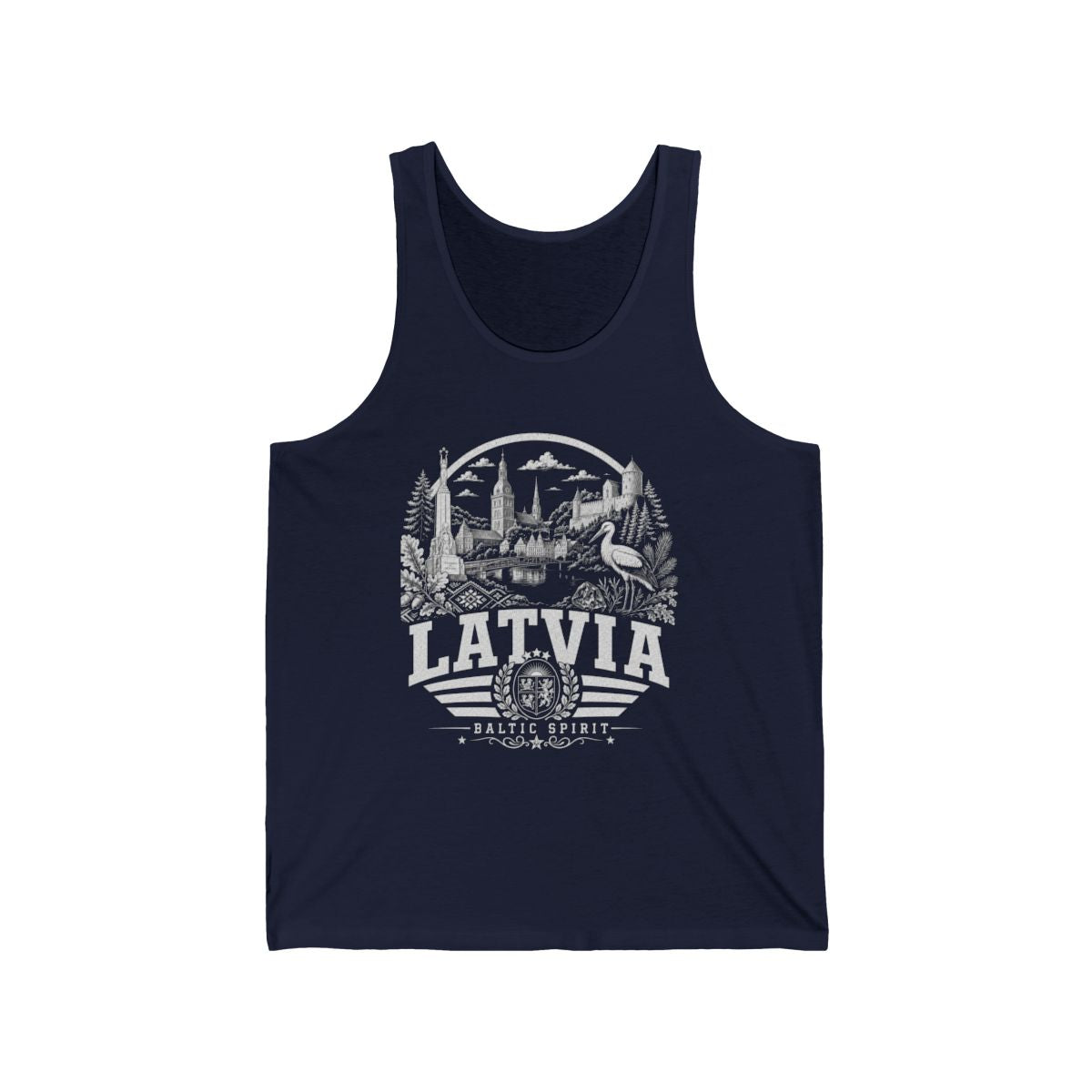 Latvia vintage landmarks men's tank top — iconic landmark design | Nameshi Destinations (view 15)