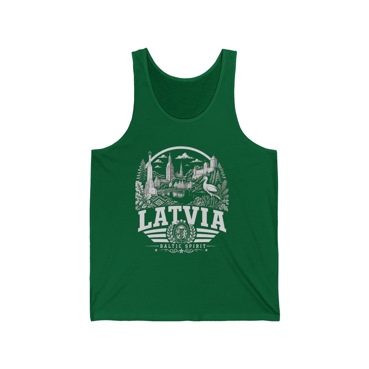 Latvia vintage landmarks men's tank top — iconic landmark design | Nameshi Destinations (view 7)