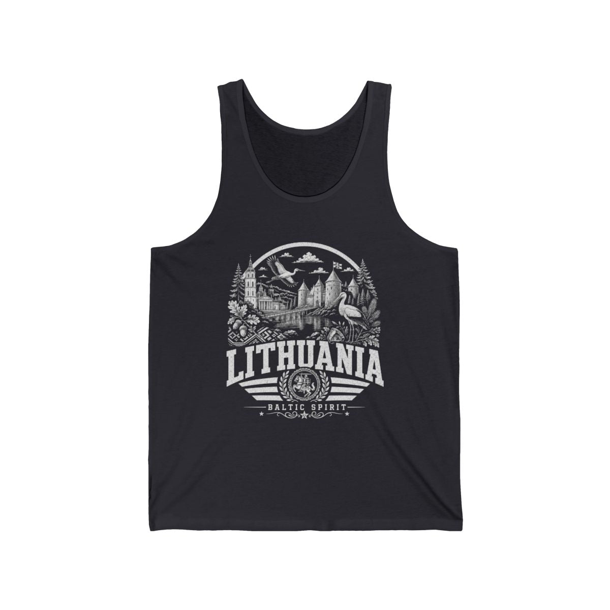 Lithuania vintage landmarks men's tank top — iconic landmark design | Nameshi Destinations (view 5)