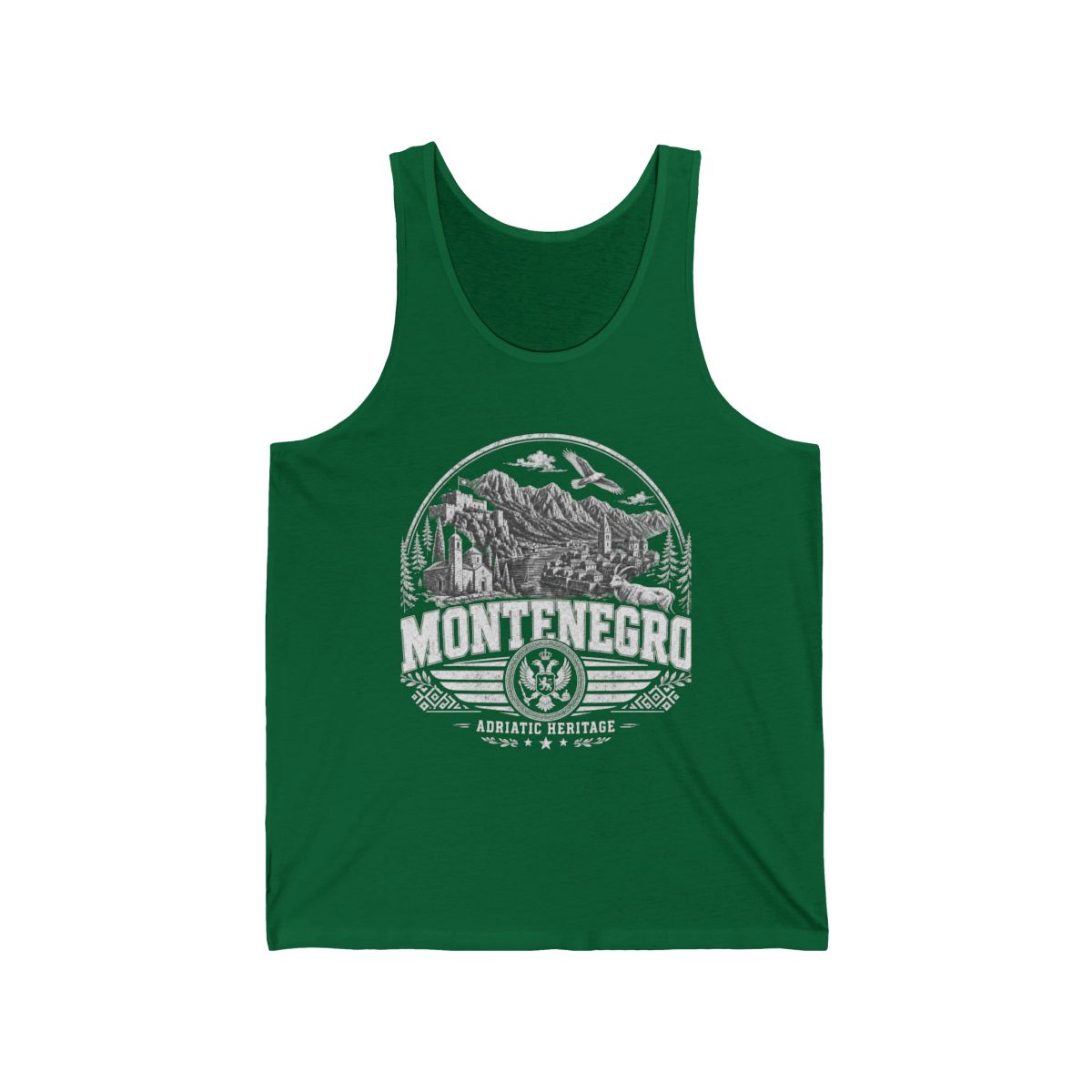 Montenegro vintage landmarks men's tank top — iconic landmark design | Nameshi Destinations (view 7)