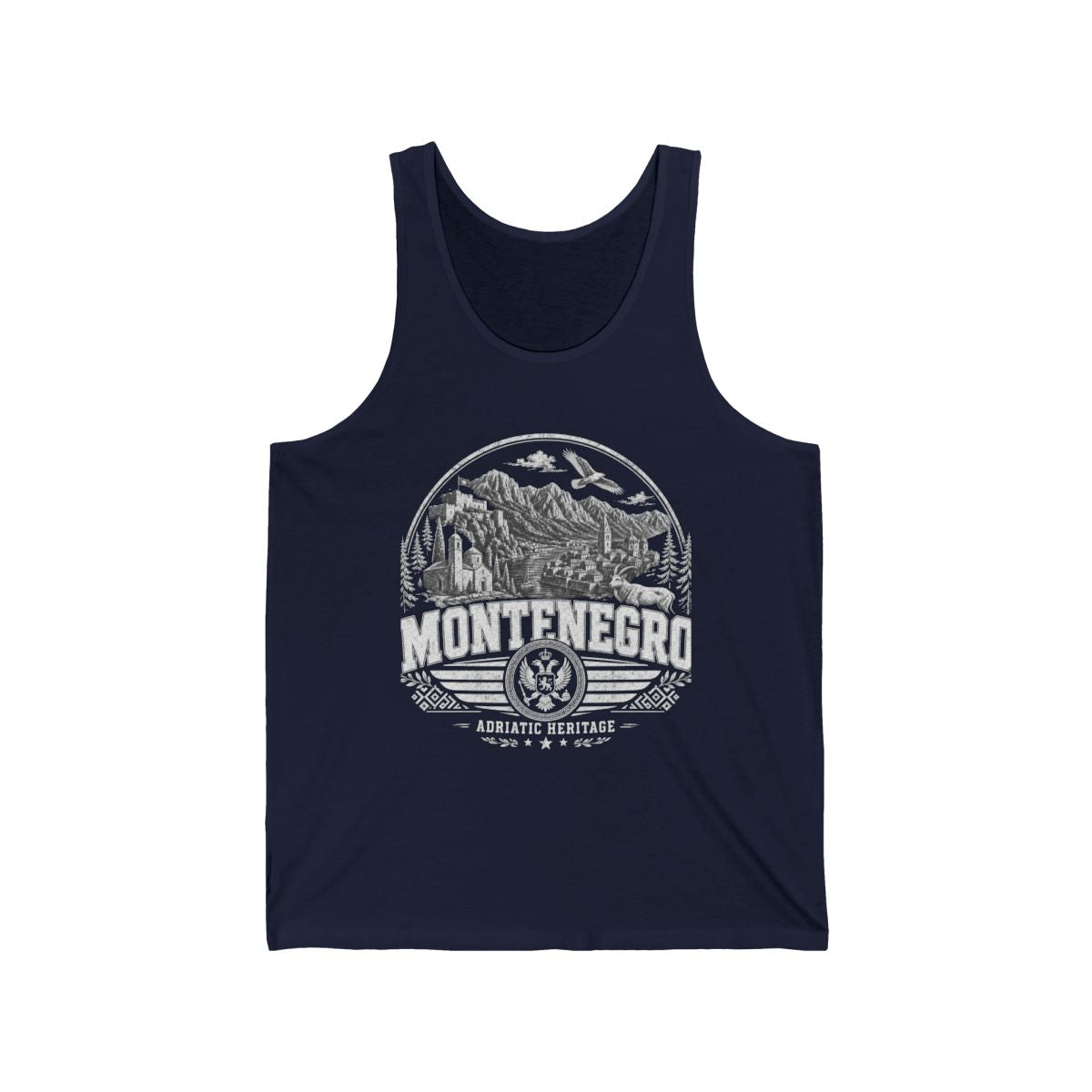 Montenegro vintage landmarks men's tank top — iconic landmark design | Nameshi Destinations (view 15)
