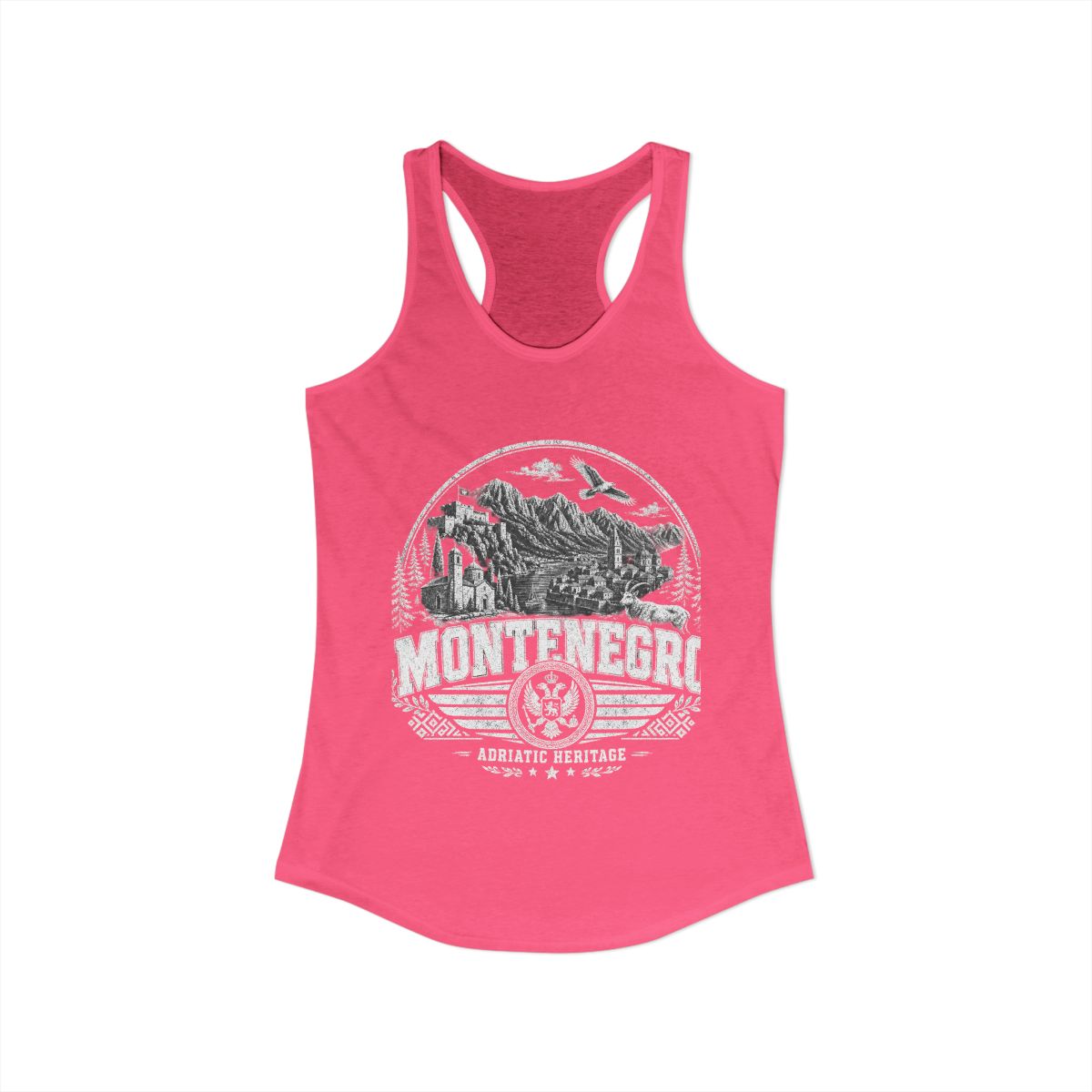 Montenegro vintage landmarks tank top — iconic landmark design | Nameshi Destinations (view 3)