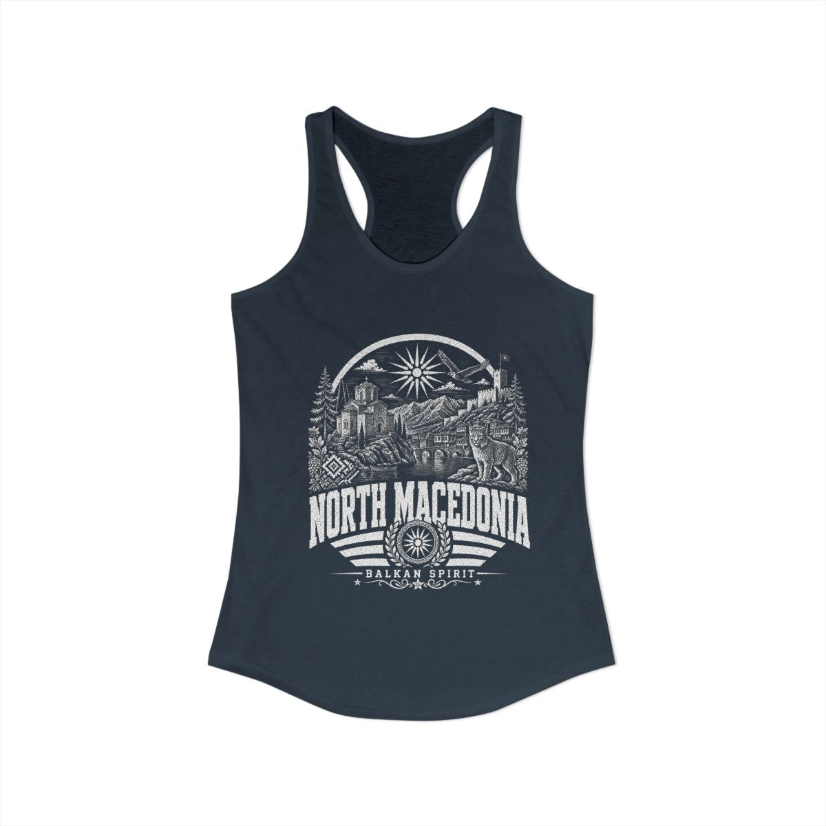 North Macedonia vintage landmarks tank top — iconic landmark design | Nameshi Destinations (view 5)