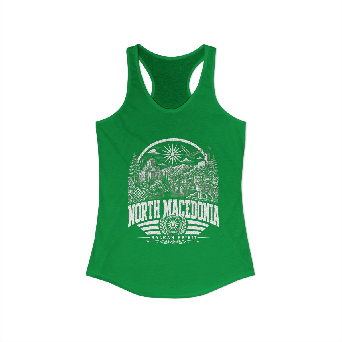 North Macedonia vintage landmarks tank top — iconic landmark design | Nameshi Destinations (view 7)