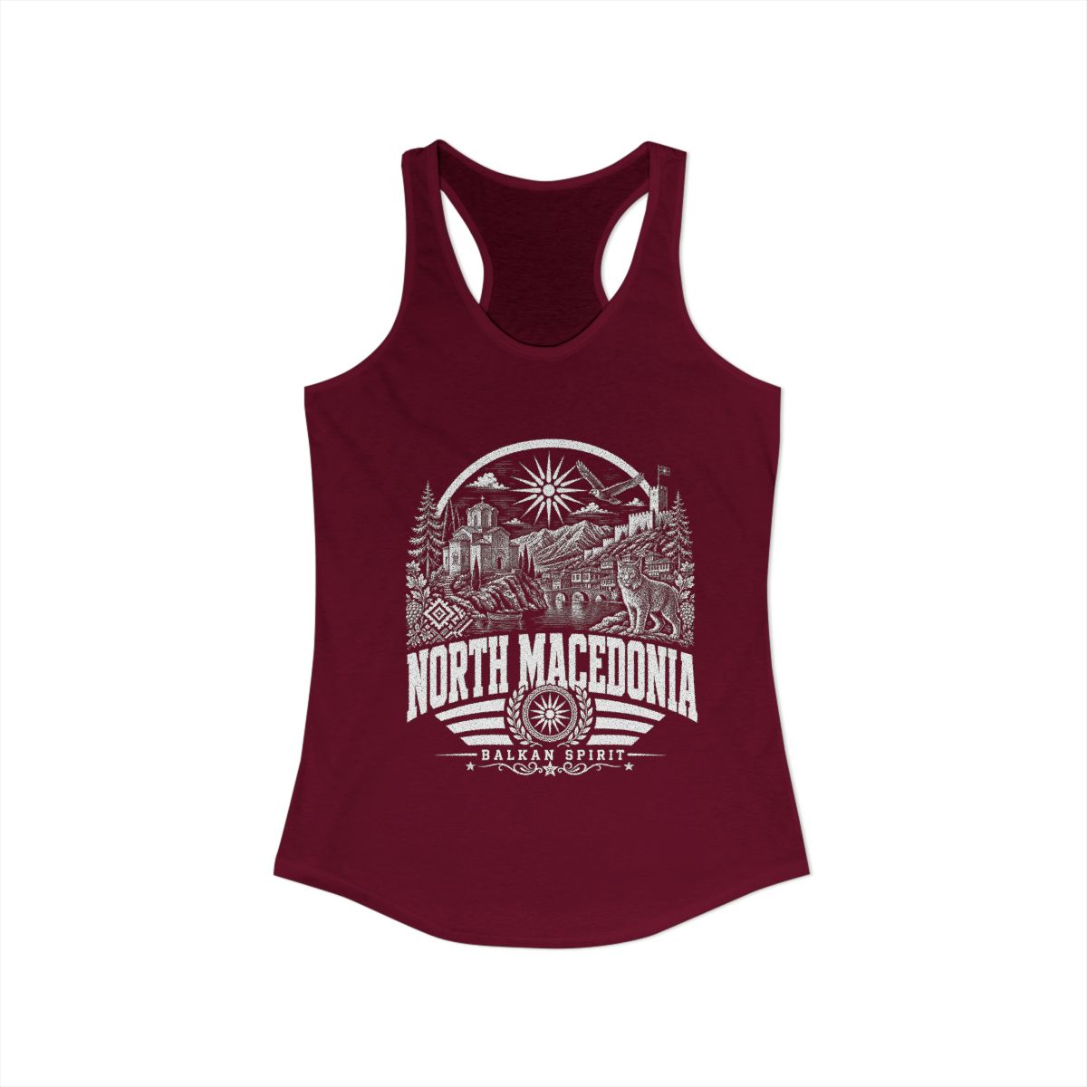 North Macedonia vintage landmarks tank top — iconic landmark design | Nameshi Destinations (view 27)