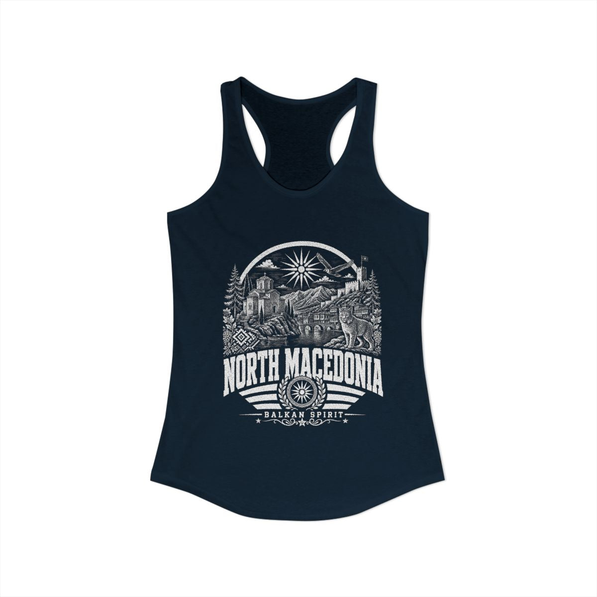North Macedonia vintage landmarks tank top — iconic landmark design | Nameshi Destinations (view 9)