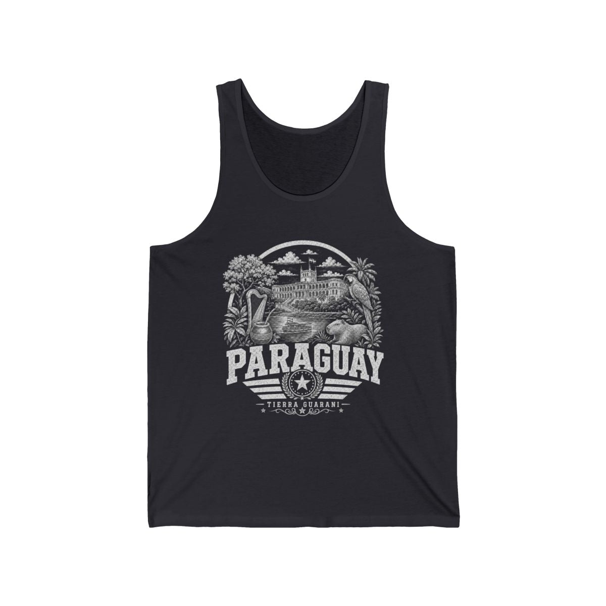Paraguay vintage landmarks men's tee — iconic landmark design | Nameshi Destinations (view 1)