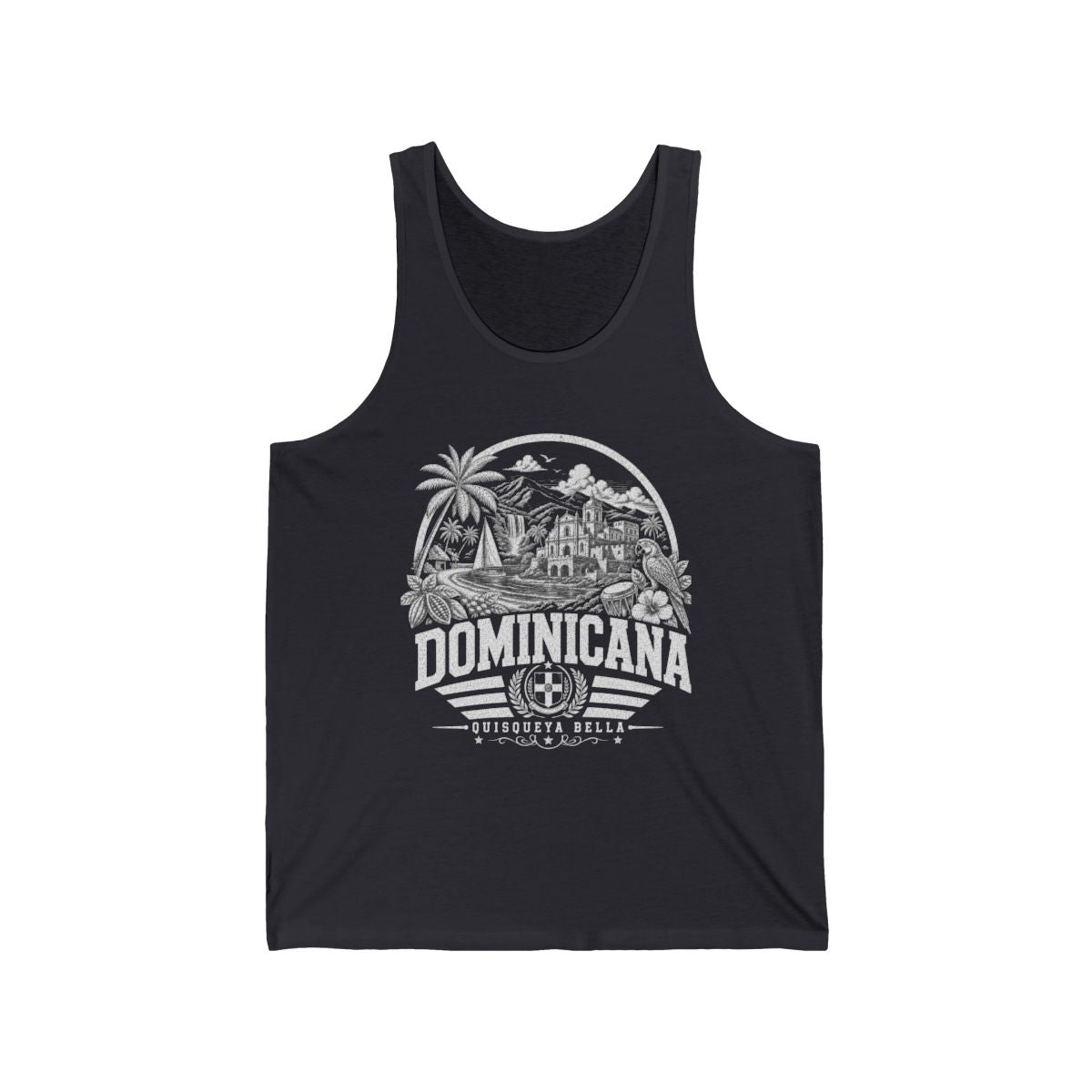República Dominicana vintage landmarks men's tee — iconic landmark design | Nameshi Destinations (view 1)