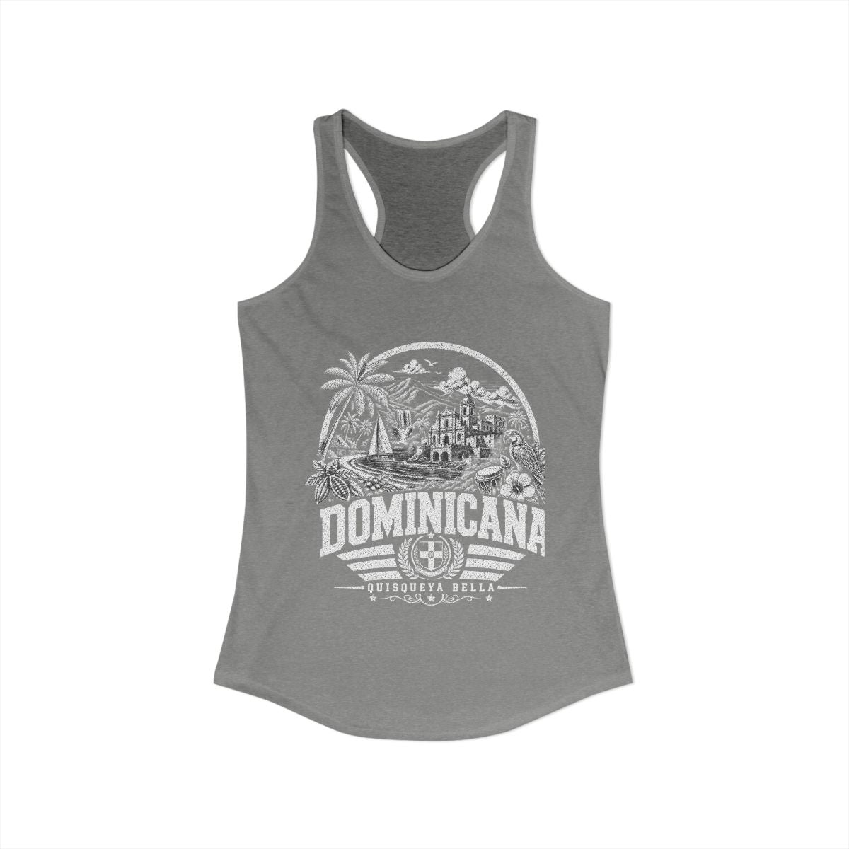 República Dominicana vintage landmarks tank top — iconic landmark design | Nameshi Destinations (view 3)