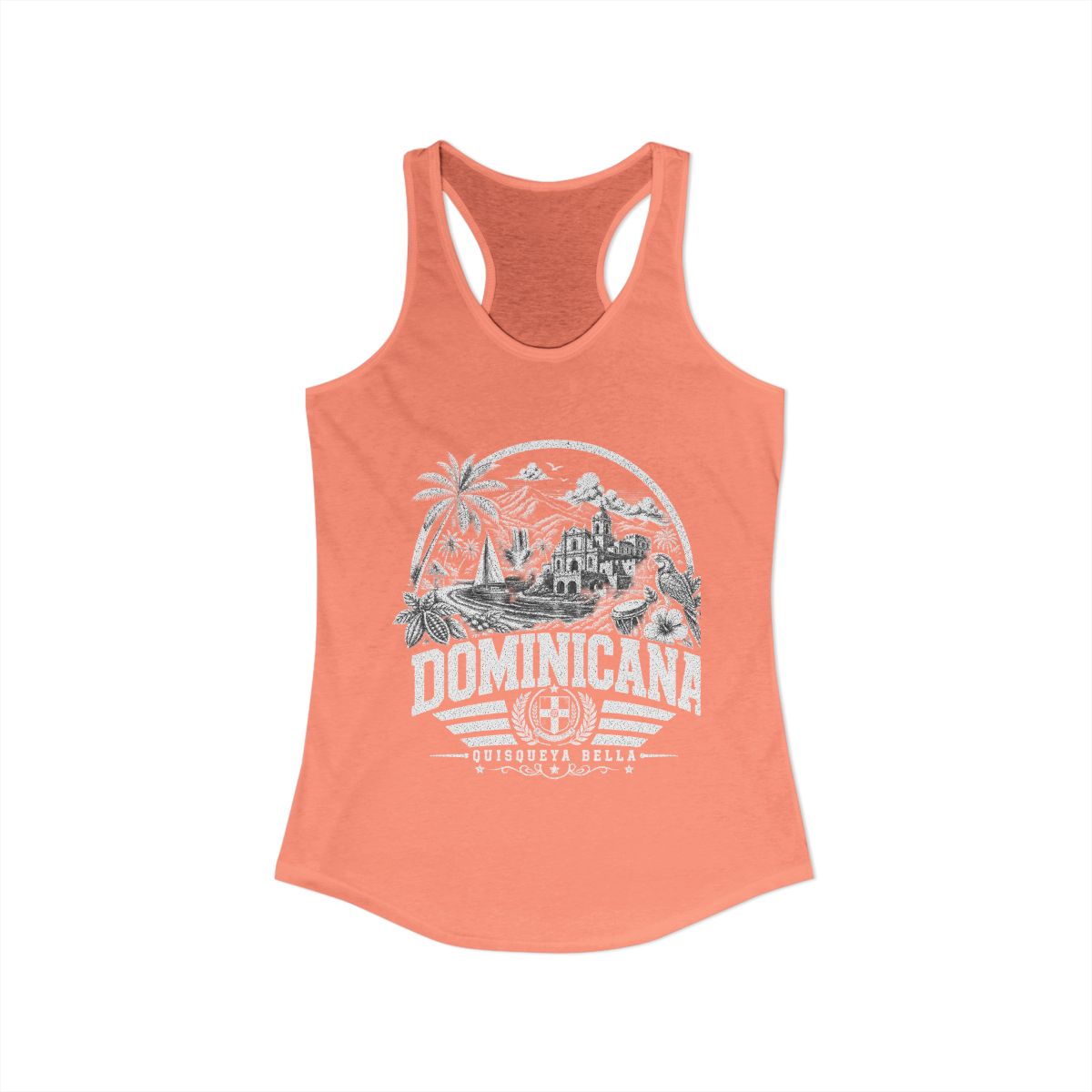 República Dominicana vintage landmarks tank top — iconic landmark design | Nameshi Destinations (view 1)