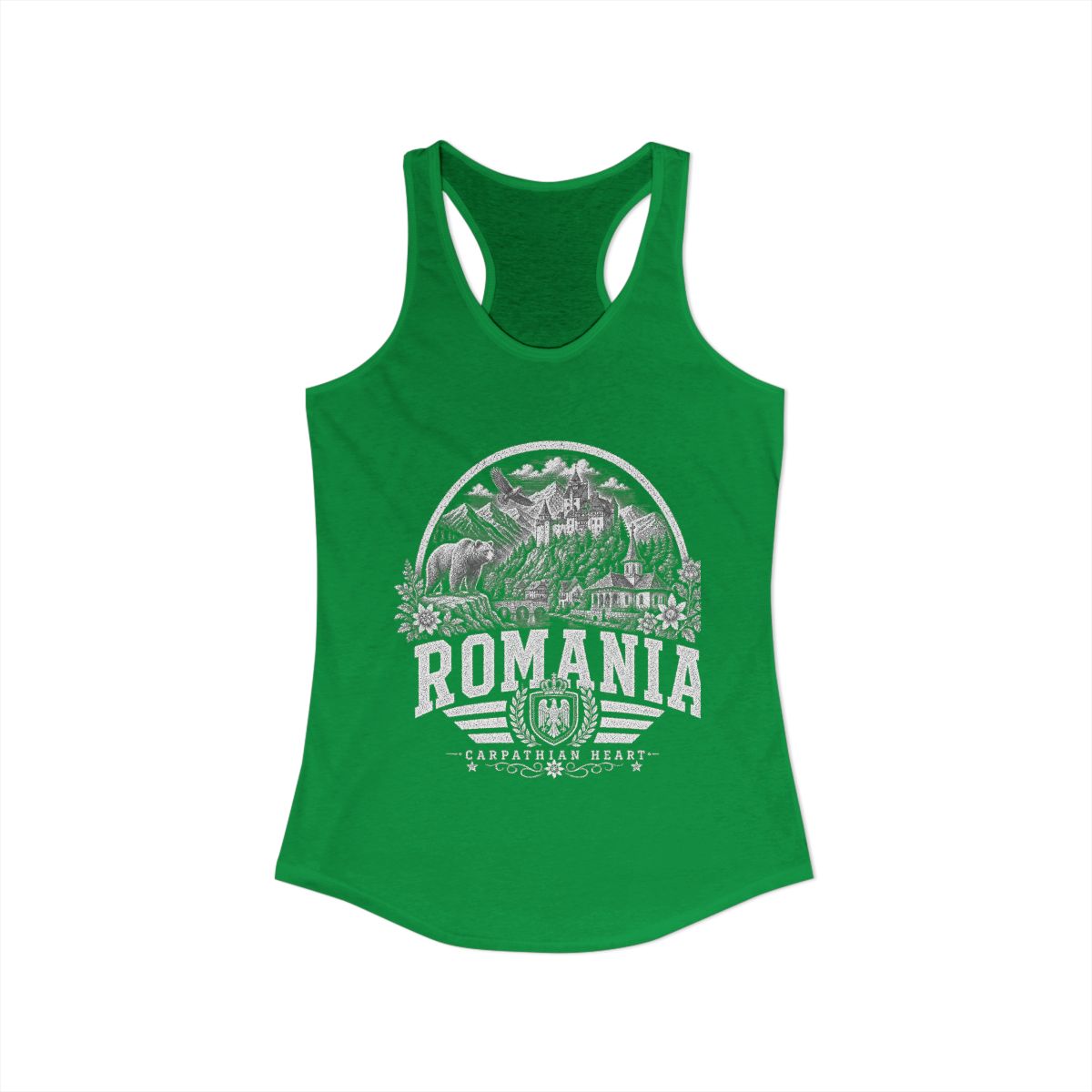 Romania Women's Tank Top — Solid Kelly Green (front)