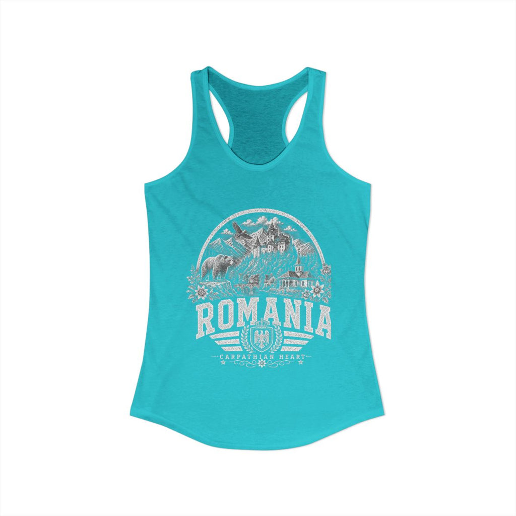 Romania Women's Tank Top — Solid Tahiti Blue (front)
