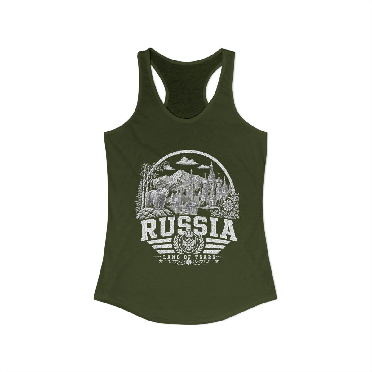 Russia Women's Tank Top — Solid Military Green (front)