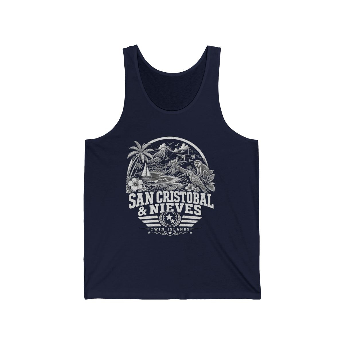 San Cristóbal y Nieves vintage landmarks men's tee — iconic landmark design | Nameshi Destinations (view 7)