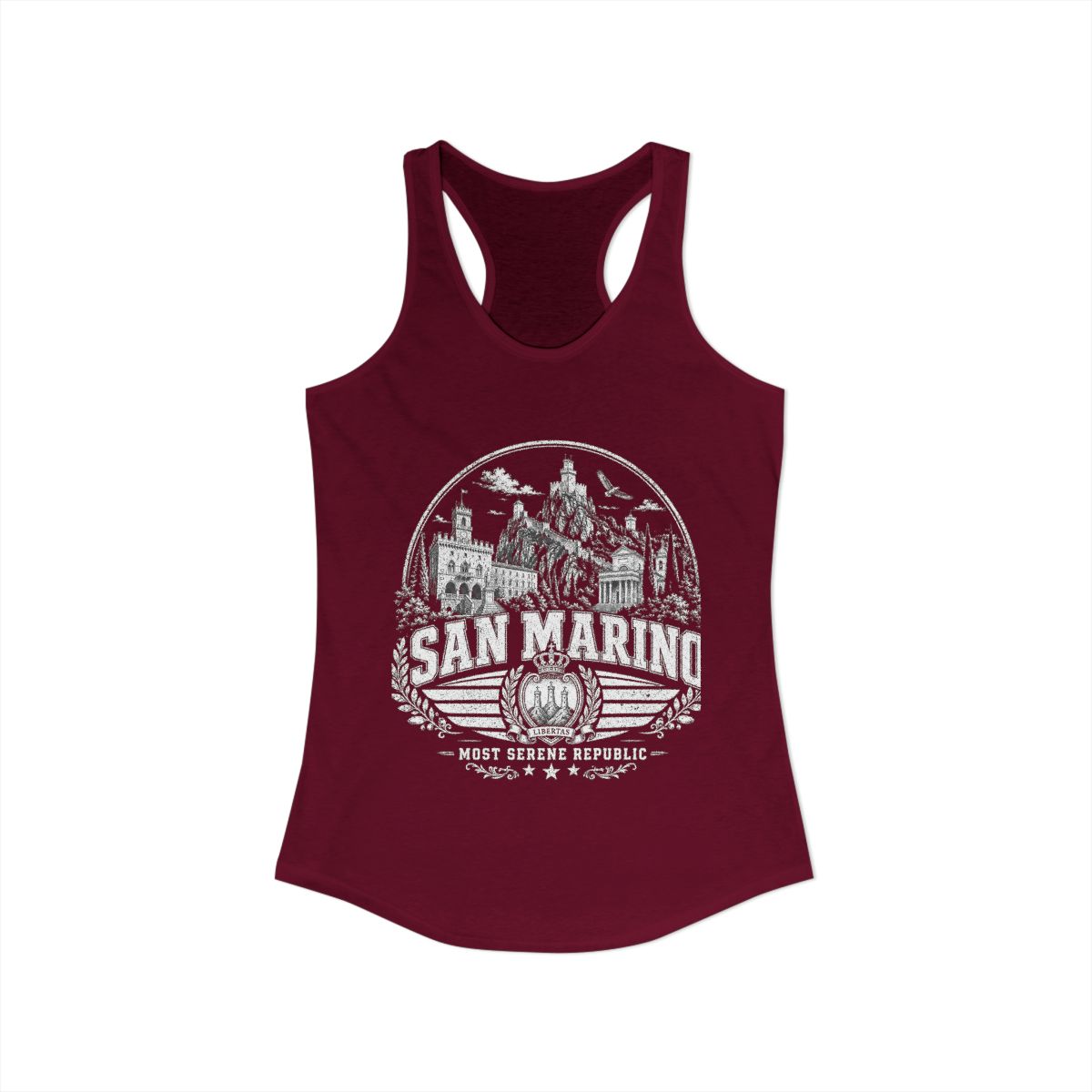 San Marino vintage landmarks tank top — iconic landmark design | Nameshi Destinations (view 27)