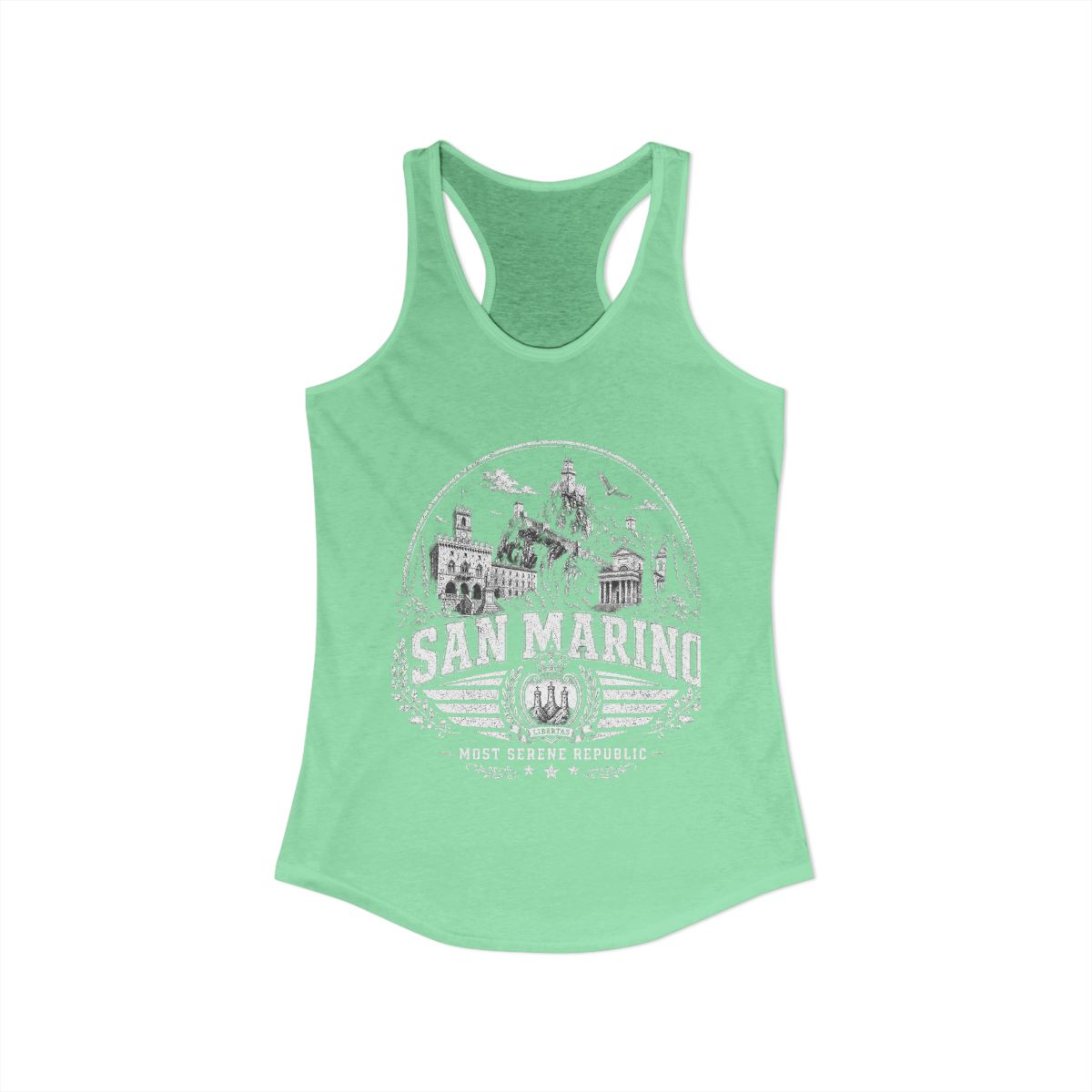 San Marino vintage landmarks tank top — iconic landmark design | Nameshi Destinations (view 13)