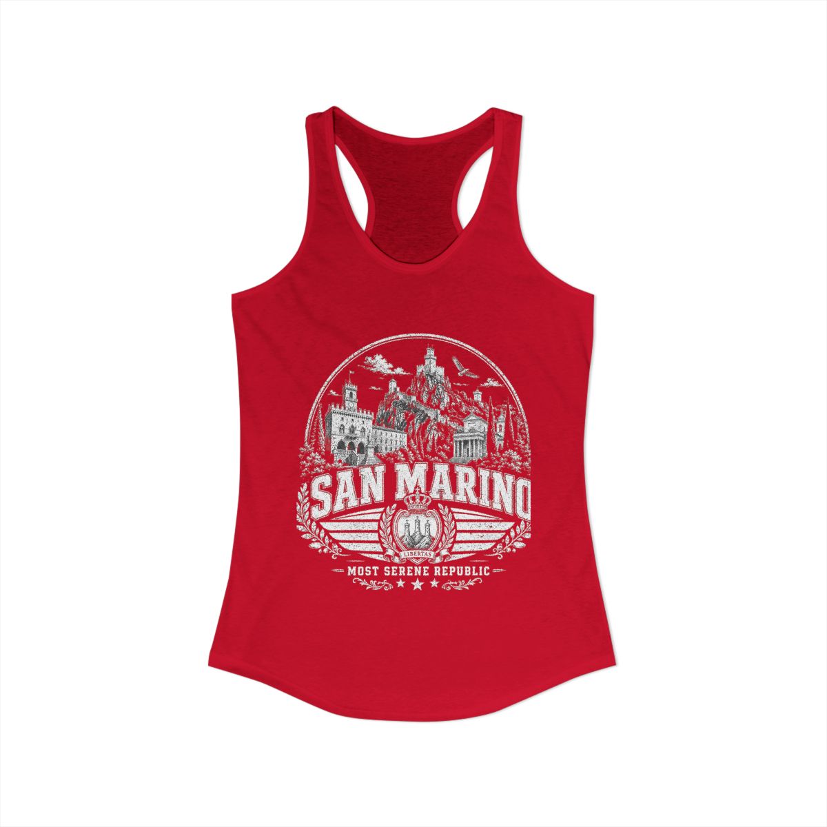 San Marino vintage landmarks tank top — iconic landmark design | Nameshi Destinations (view 17)