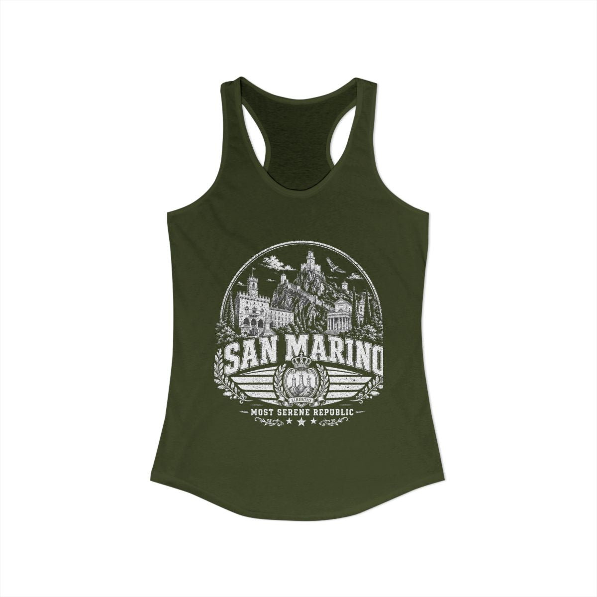San Marino vintage landmarks tank top — iconic landmark design | Nameshi Destinations (view 11)