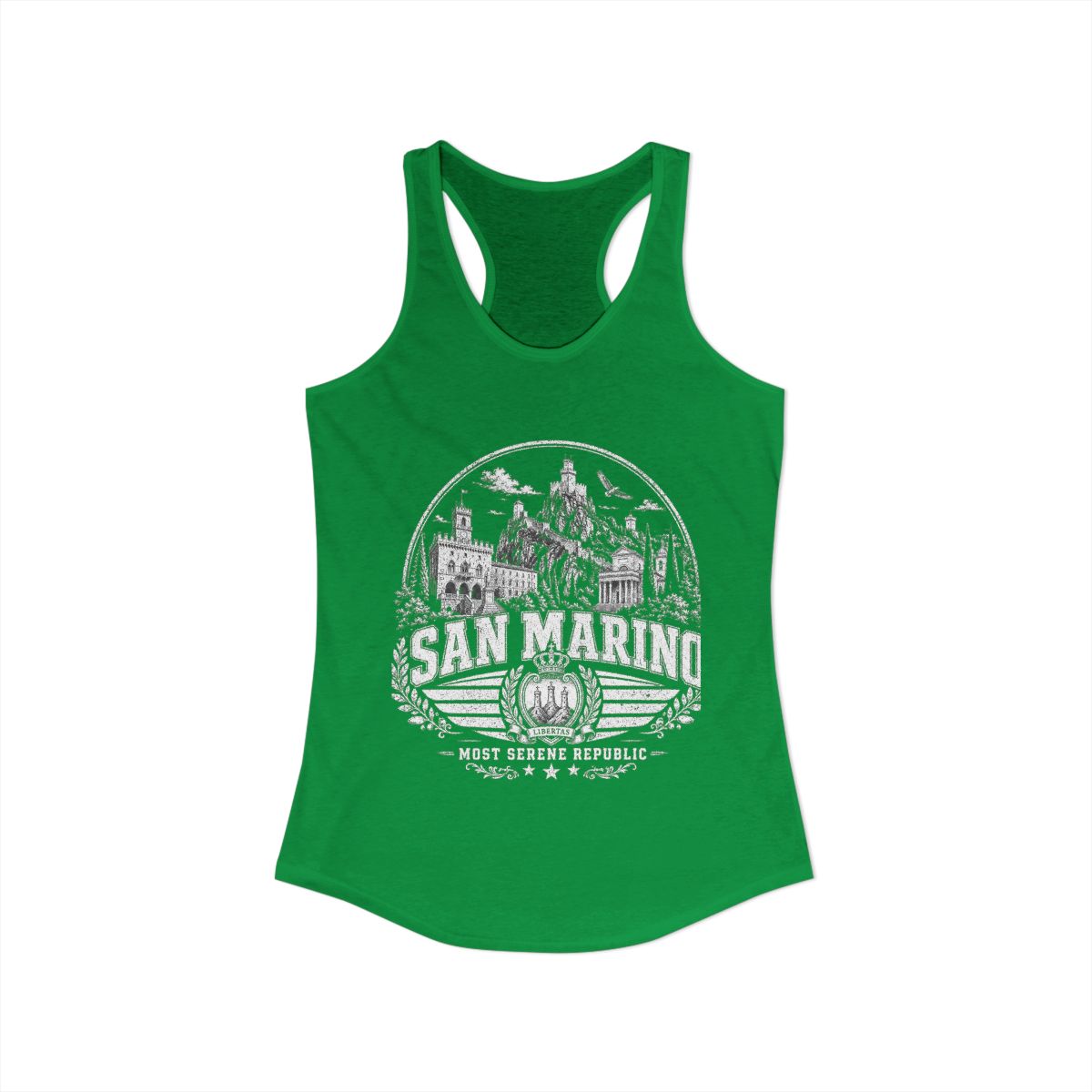 San Marino vintage landmarks tank top — iconic landmark design | Nameshi Destinations (view 7)